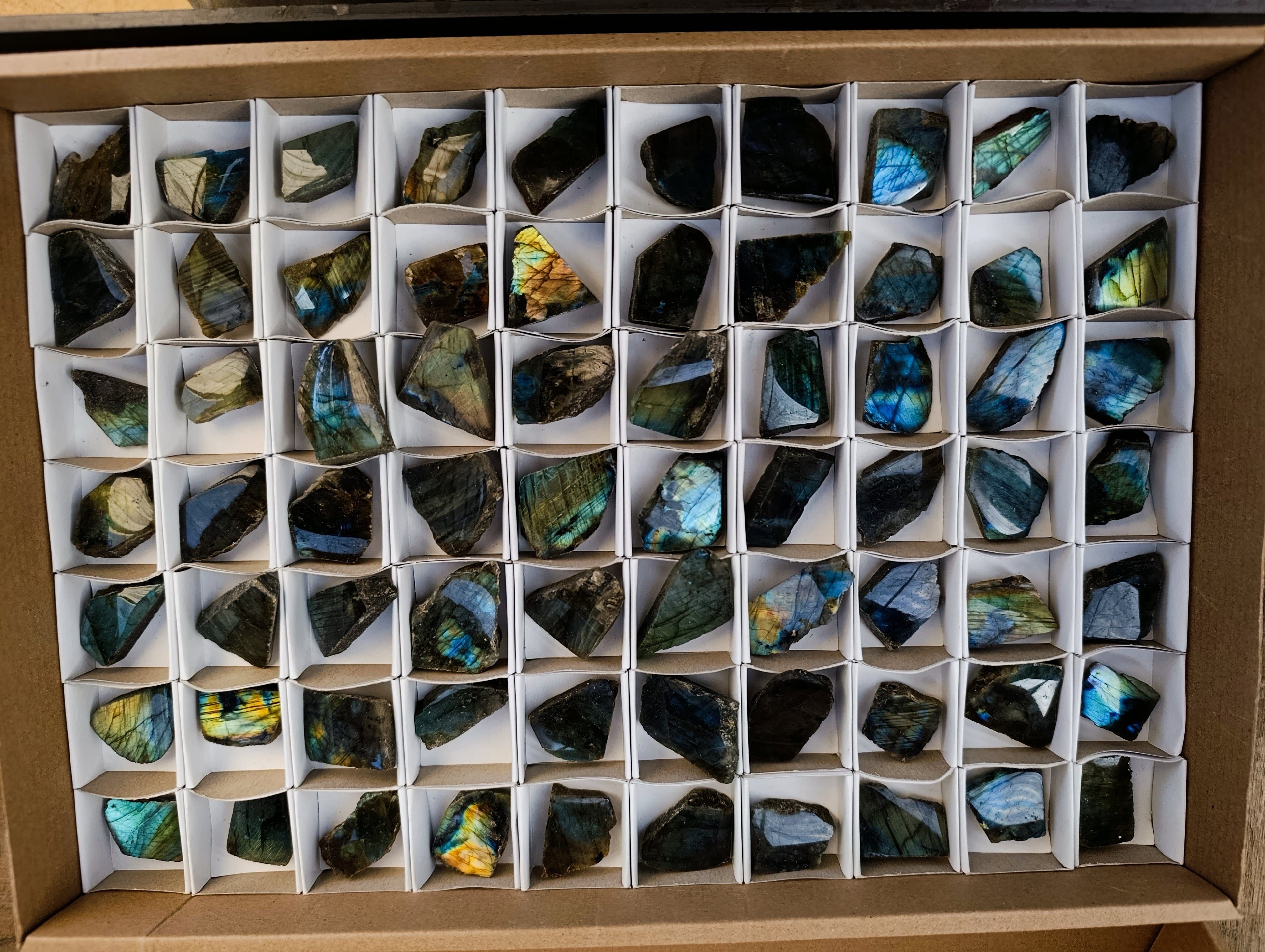 Polished On One Side Labradorite Plates x 70 From Tulear, Madagascar - Toprock Gemstones and Minerals 