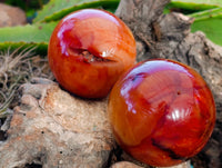 Polished Carnelian Agate Spheres x 3 From Madagascar