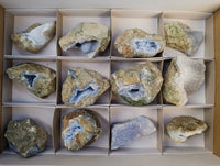 Natural Blue Lace Agate Geode Specimens x 12 From Nsanje, Malawi