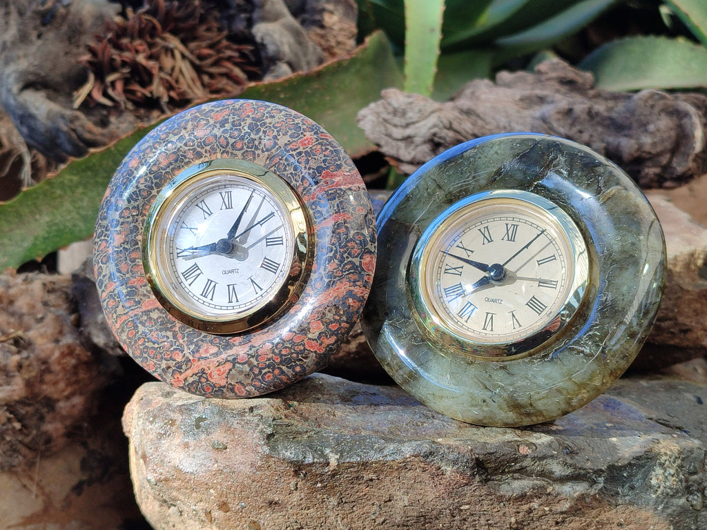 Polished Labradorite and Snakeskin Jasper Alarm Clocks x 2 From Tulear, Madagascar - Toprock Gemstones and Minerals 