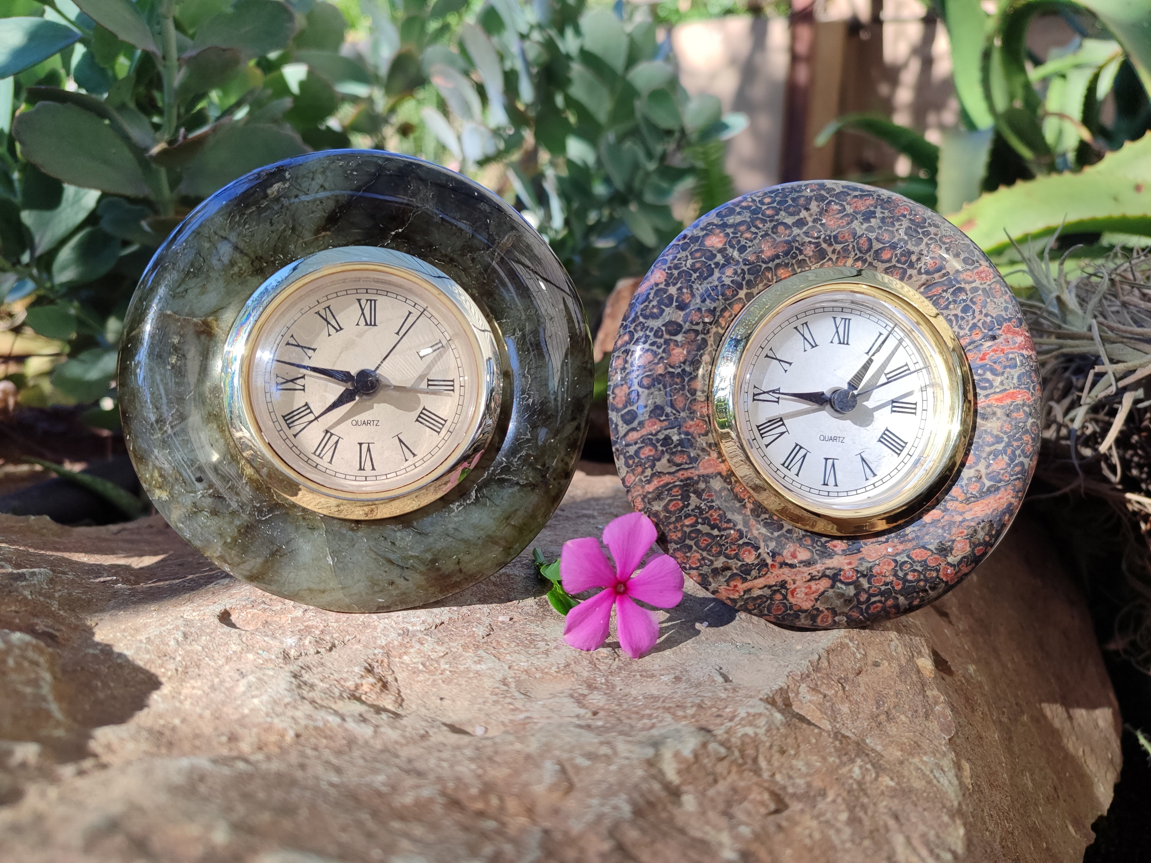 Polished Labradorite and Snakeskin Jasper Alarm Clocks x 2 From Tulear, Madagascar - Toprock Gemstones and Minerals 