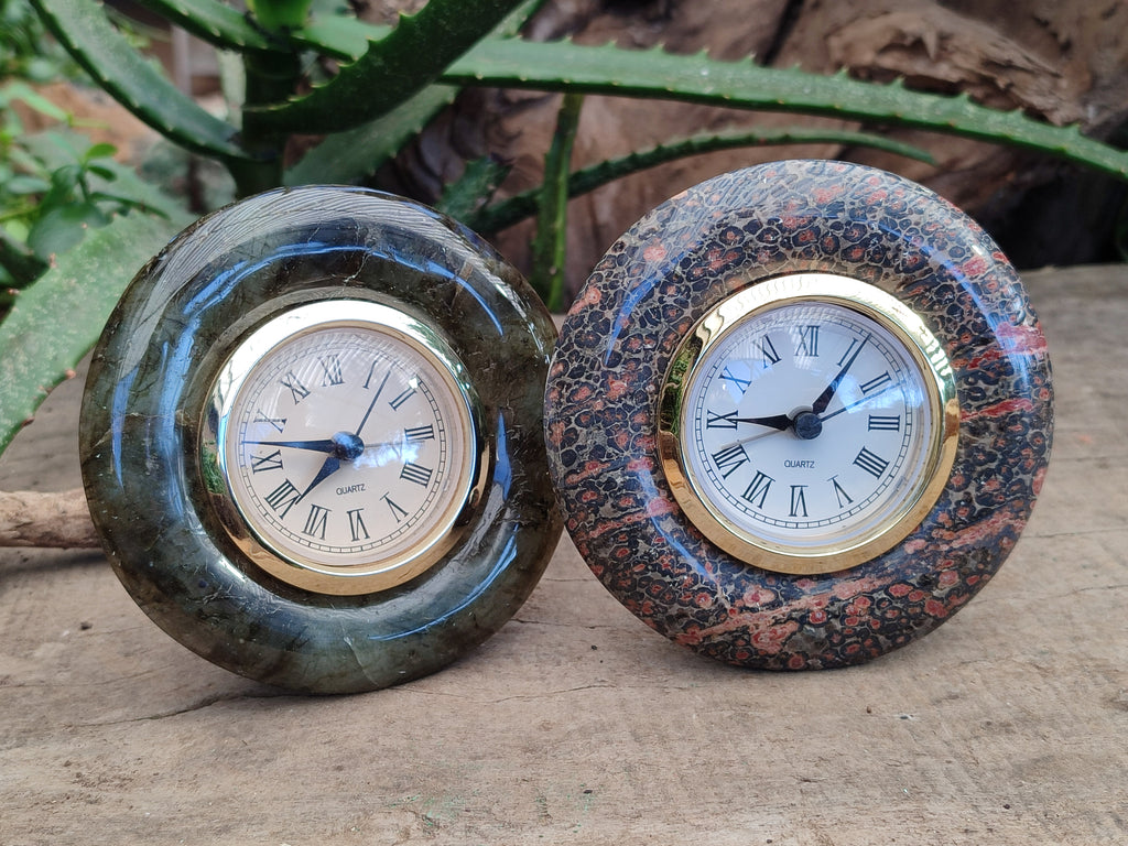 Polished Labradorite and Snakeskin Jasper Alarm Clocks x 2 From Tulear, Madagascar - Toprock Gemstones and Minerals 