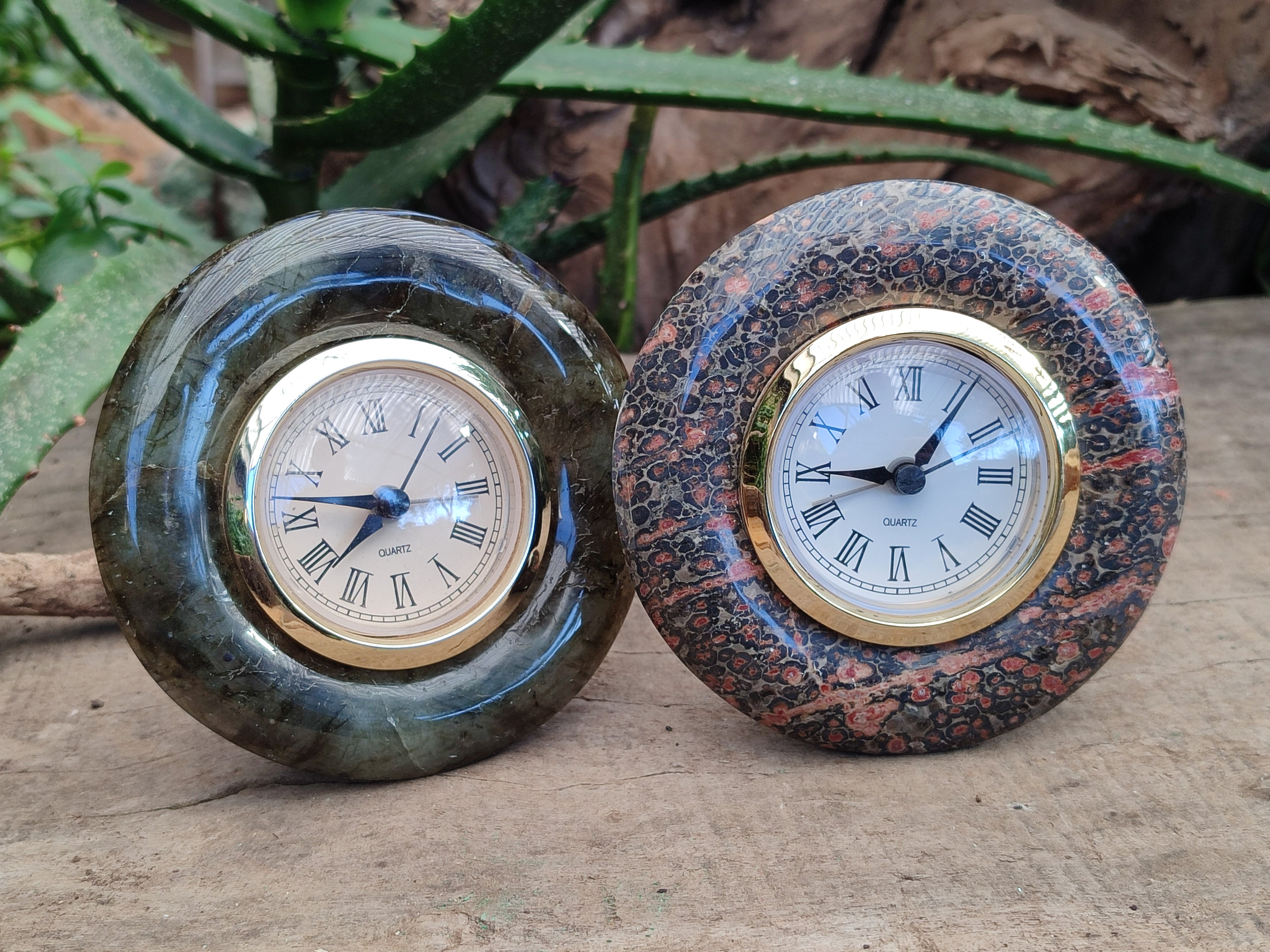 Polished Labradorite and Snakeskin Jasper Alarm Clocks x 2 From Tulear, Madagascar - Toprock Gemstones and Minerals 