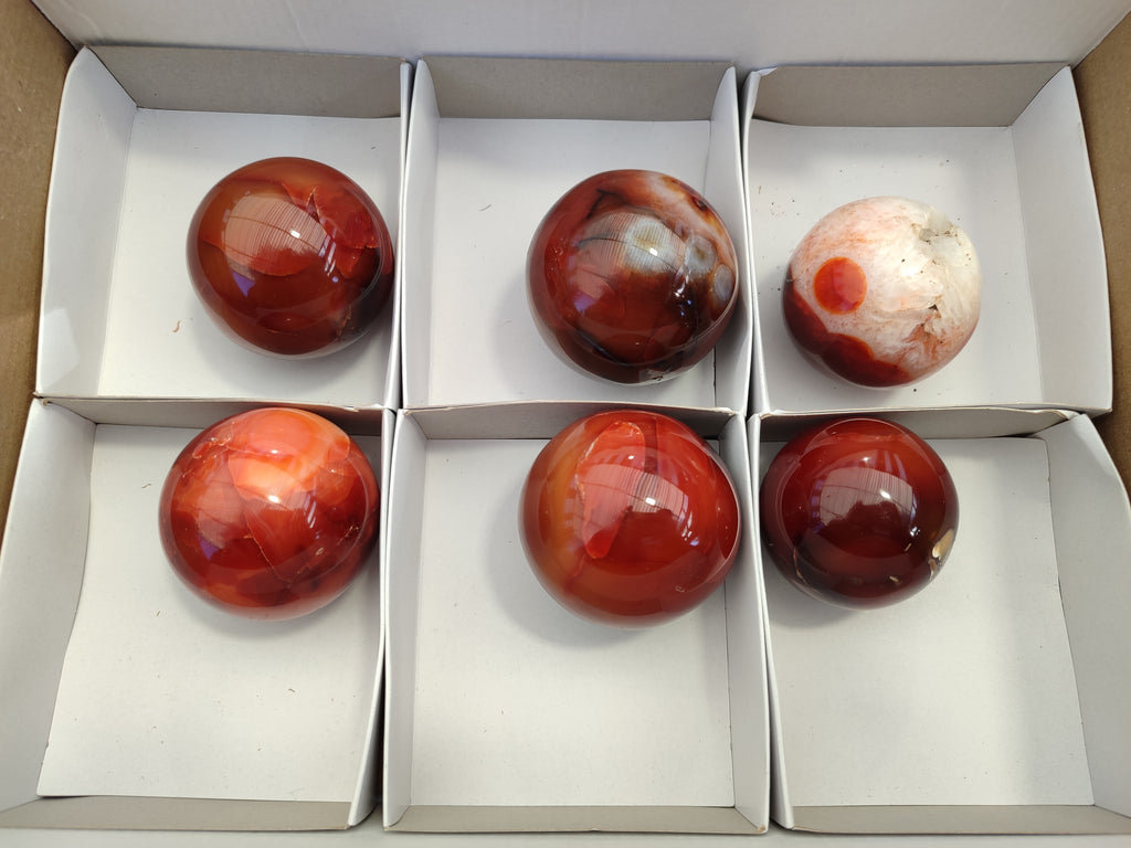 Polished Carnelian Agate Spheres x 6 From Madagascar - Toprock Gemstones and Minerals 