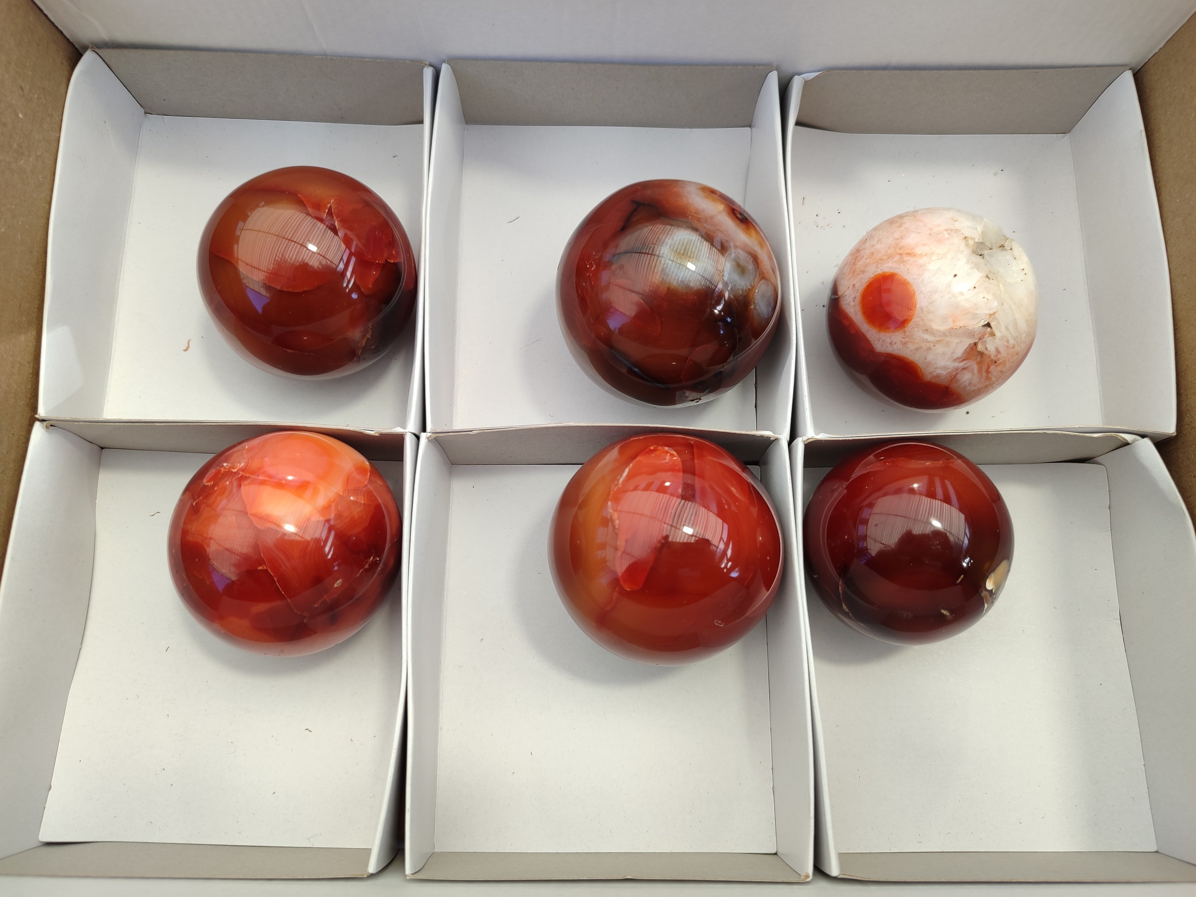 Polished Carnelian Agate Spheres x 6 From Madagascar - Toprock Gemstones and Minerals 