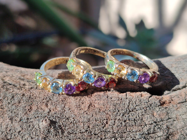 Polished Selection of 9 Carat Gold Plated Faceted Rings x 6 From Southern Africa
