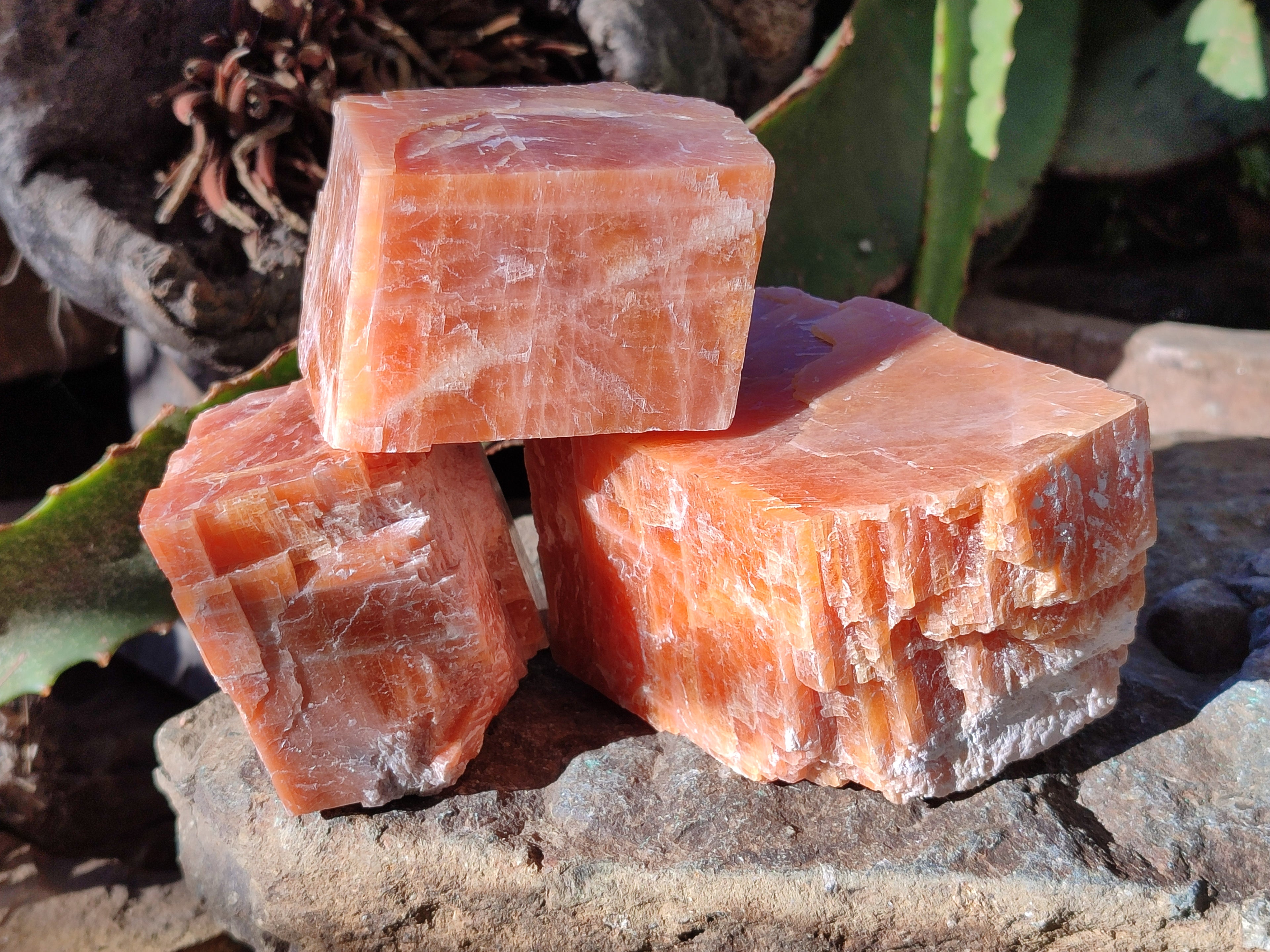 Natural Sunset Orange Rhombohedron Calcite Specimens x 6 From Spitzkop, Namibia - Toprock Gemstones and Minerals 