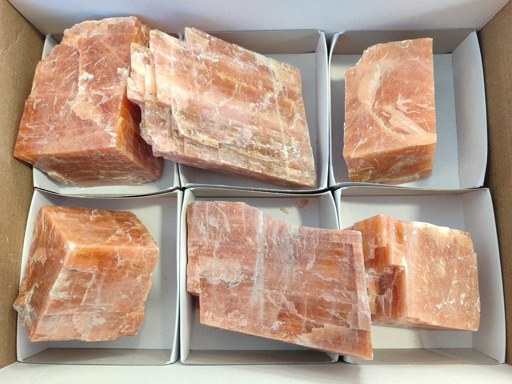 Natural Sunset Orange Rhombohedron Calcite Specimens x 6 From Spitzkop, Namibia - Toprock Gemstones and Minerals 