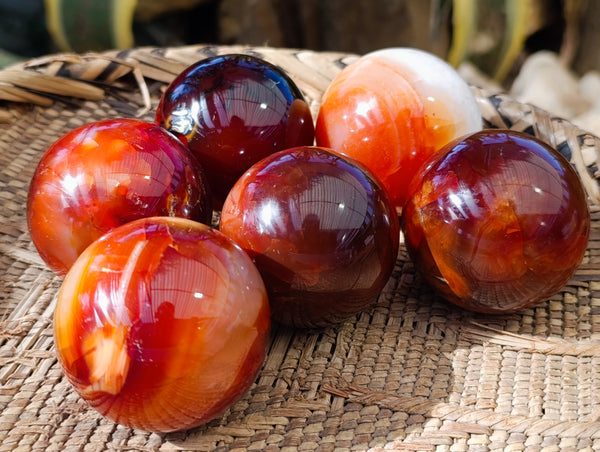 Polished Carnelian Agate Spheres x 6 From Madagascar