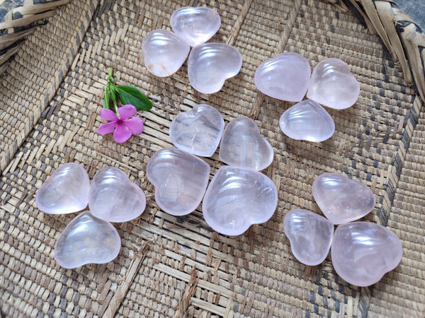 Polished Small Rose Quartz Hearts x 17 From Ambatondrazaka, Madagascar