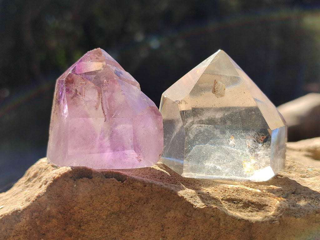 Polished Mixed Inclusion Quartz Crystals Including Rutile x 12 from Madagascar - Toprock Gemstones and Minerals 
