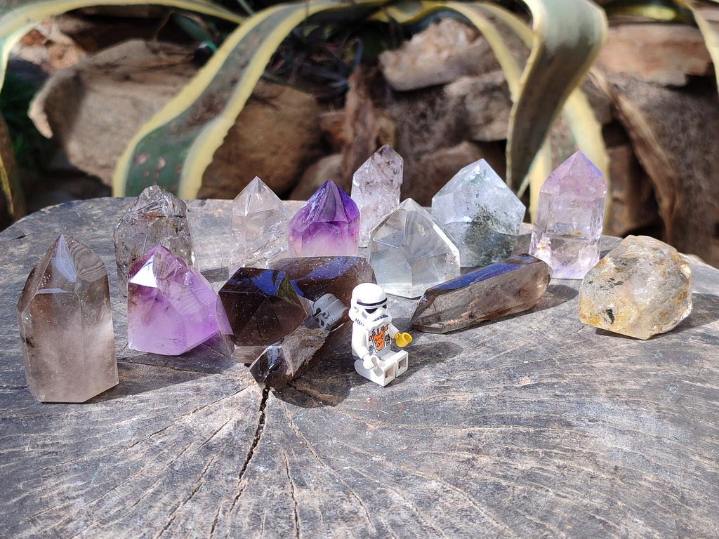 Polished Mixed Inclusion Quartz Crystals Including Rutile x 12 from Madagascar - Toprock Gemstones and Minerals 