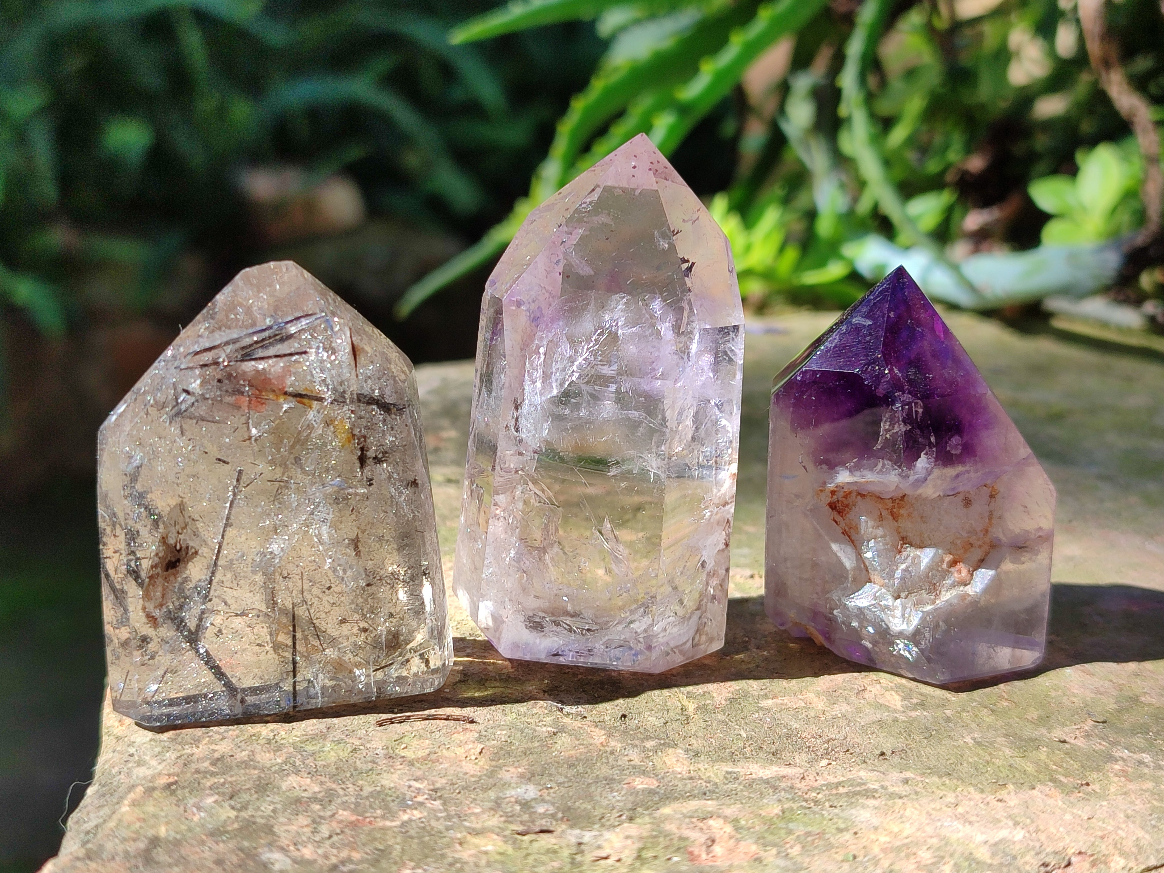 Polished Mixed Inclusion Quartz Crystals Including Rutile x 12 from Madagascar - Toprock Gemstones and Minerals 