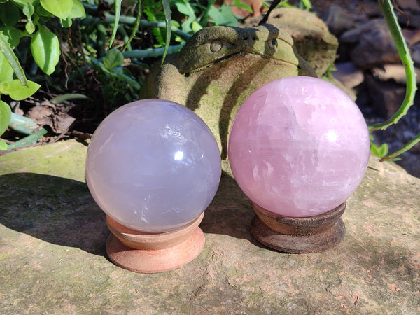 Polished Rose Quartz Spheres x 2 From Ambatondrazaka, Madagascar