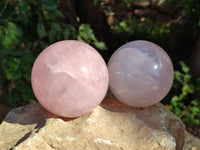 Polished Rose Quartz Spheres x 2 From Ambatondrazaka, Madagascar - Toprock Gemstones and Minerals 
