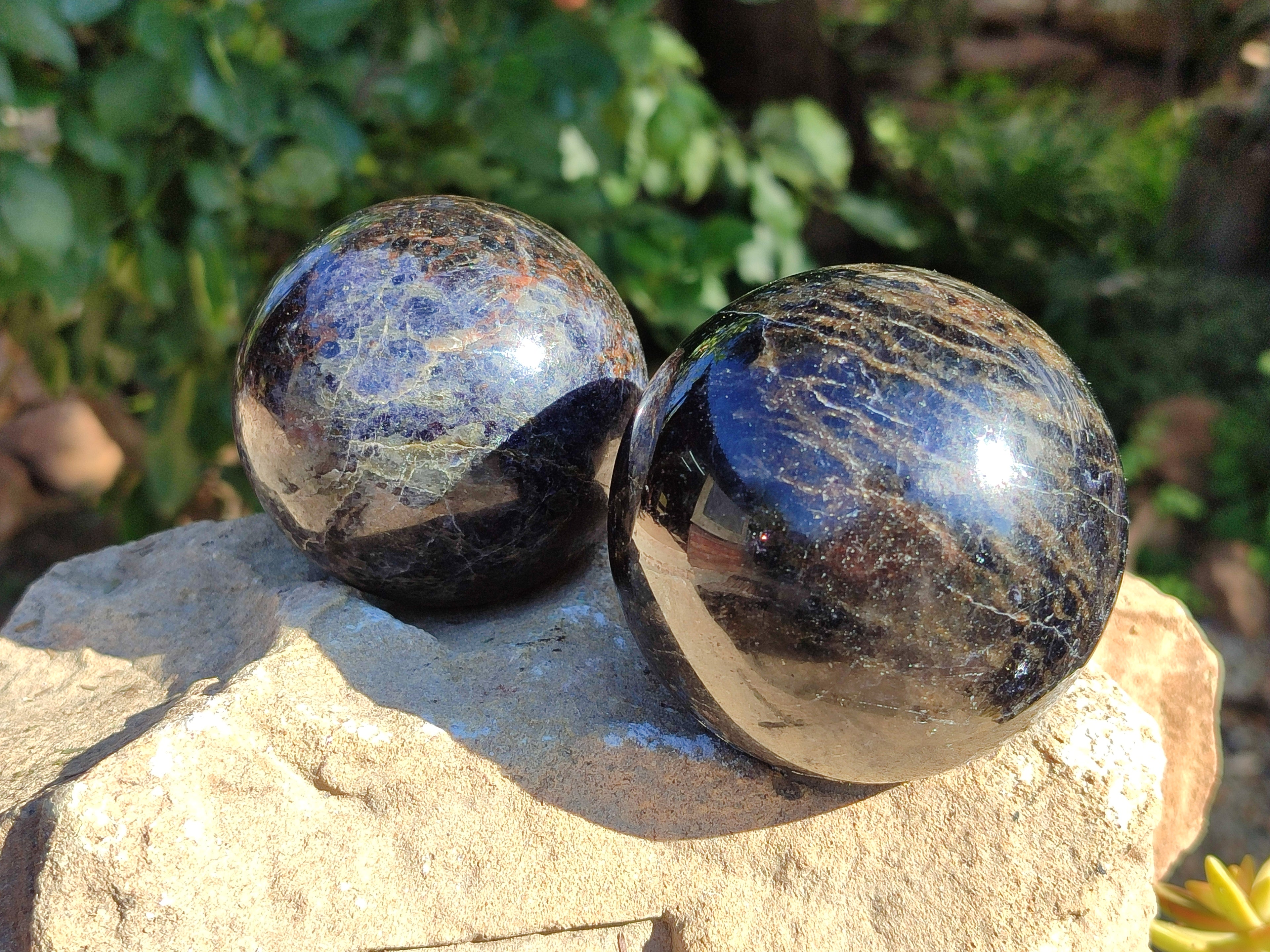 Polished Iolite Spheres x 2 From Ambatofinandrahana, Madagascar - Toprock Gemstones and Minerals 