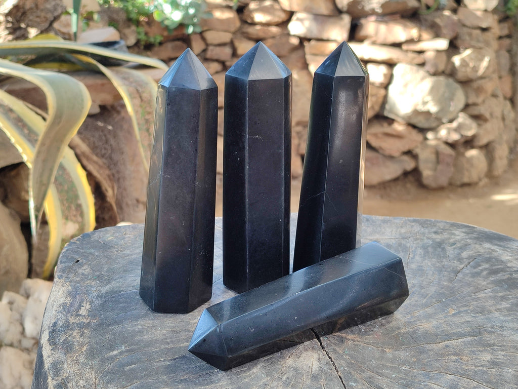 Polished Black Basalt Points x 4 From Antsirabe, Madagascar - Toprock Gemstones and Minerals 