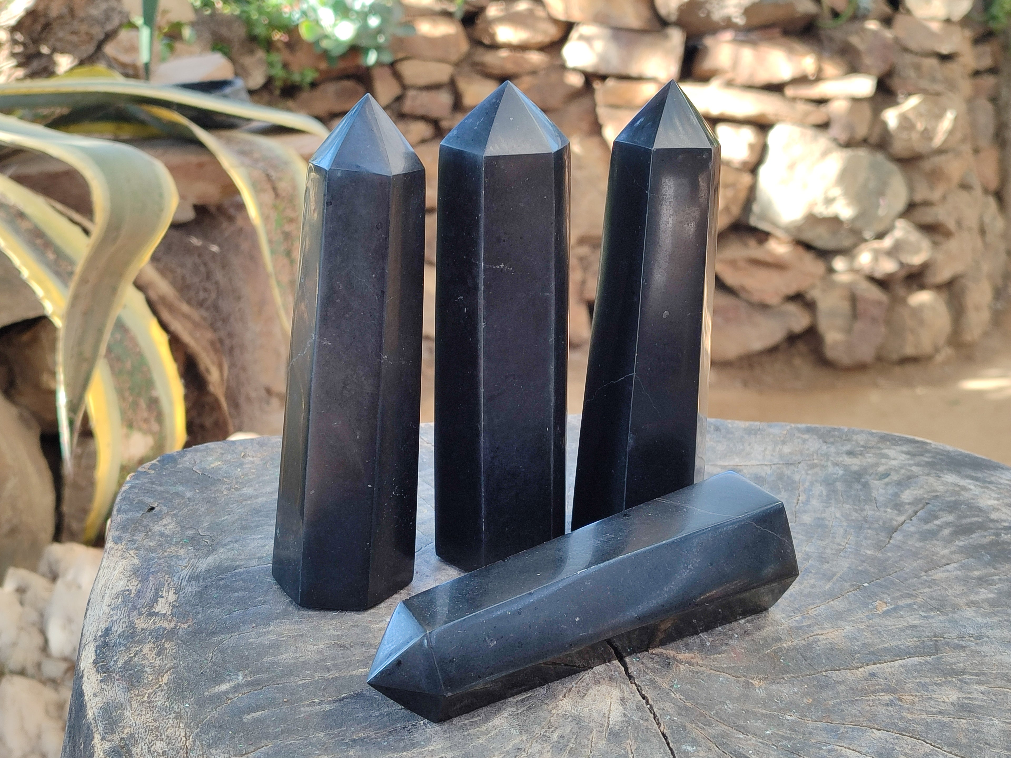 Polished Black Basalt Points x 4 From Antsirabe, Madagascar - Toprock Gemstones and Minerals 
