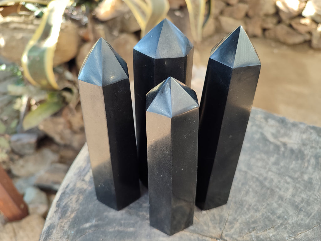 Polished Black Basalt Points x 4 From Antsirabe, Madagascar - Toprock Gemstones and Minerals 