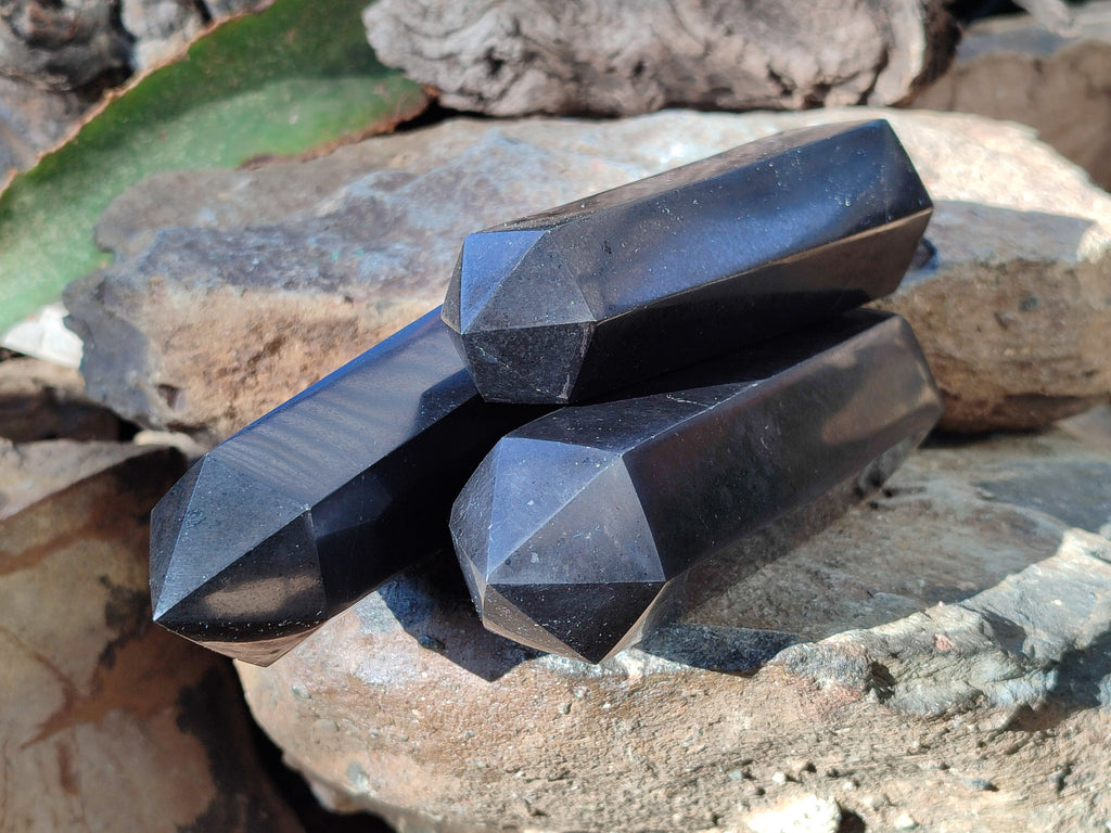 Polished Black Basalt Points x 4 From Antsirabe, Madagascar - Toprock Gemstones and Minerals 