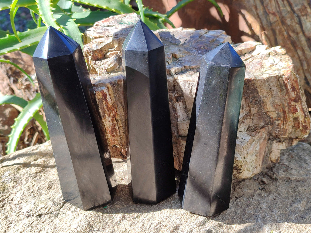 Polished Black Basalt Points x 4 From Antsirabe, Madagascar - Toprock Gemstones and Minerals 