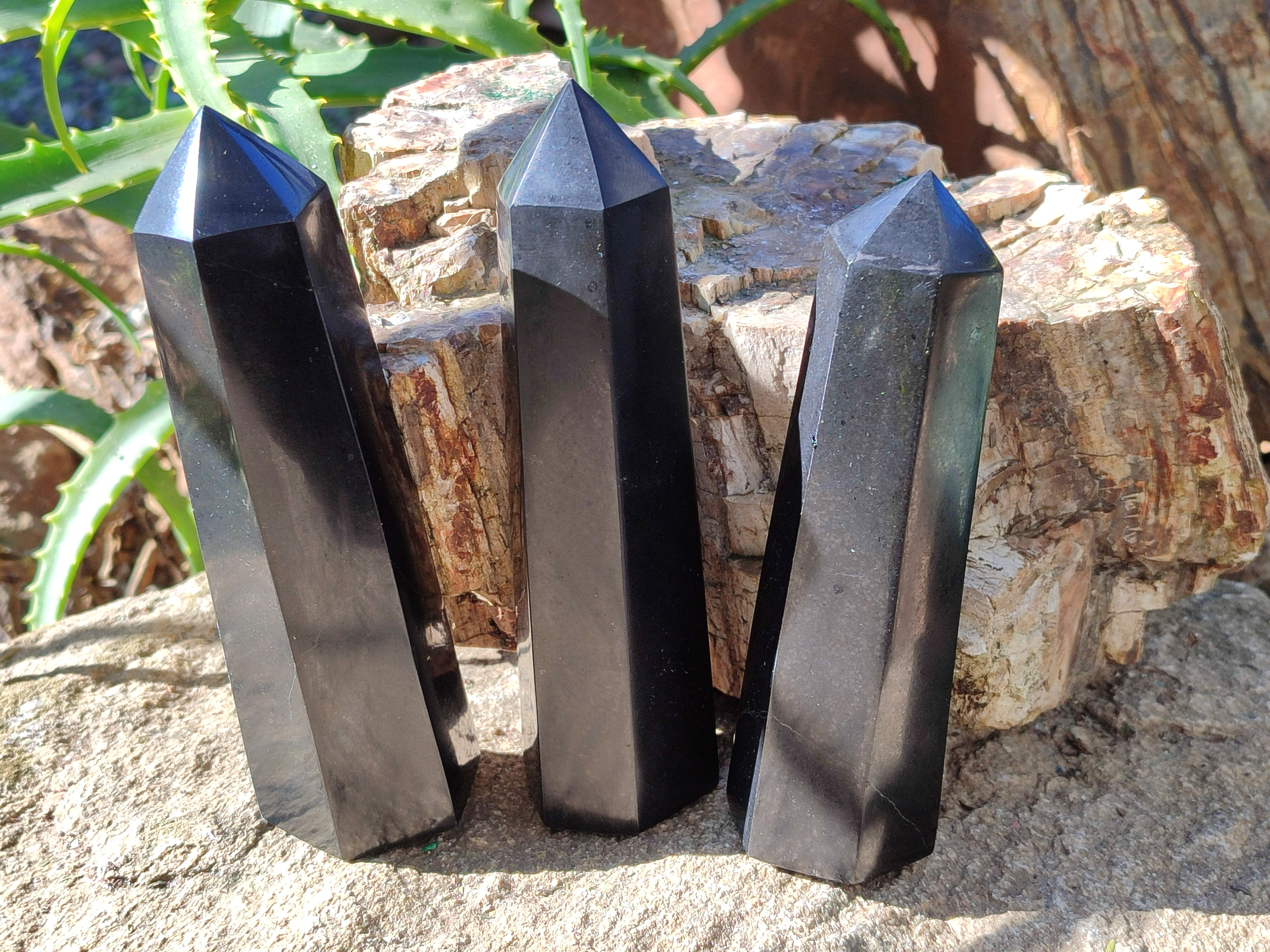Polished Black Basalt Points x 4 From Antsirabe, Madagascar - Toprock Gemstones and Minerals 