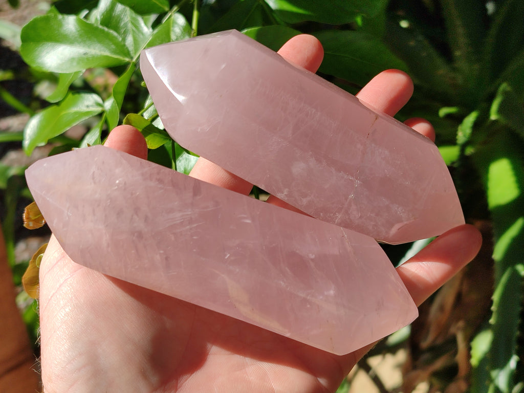 Polished Double Terminated Rose Quartz Points x 6 Ambatondrazaka, Madagascar - Toprock Gemstones and Minerals 