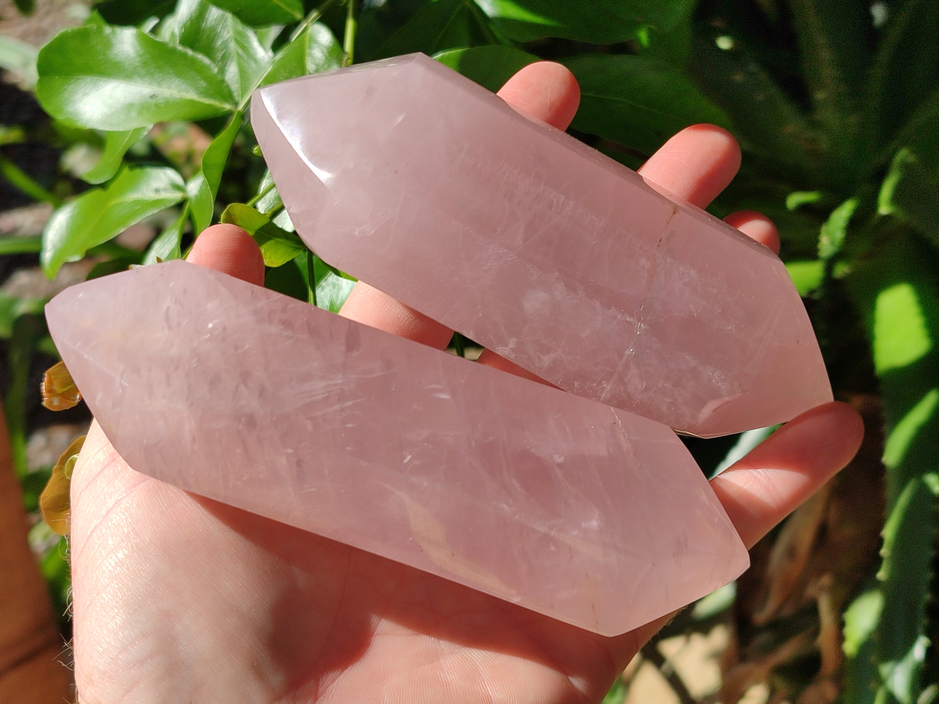 Polished Double Terminated Rose Quartz Points x 6 Ambatondrazaka, Madagascar - Toprock Gemstones and Minerals 