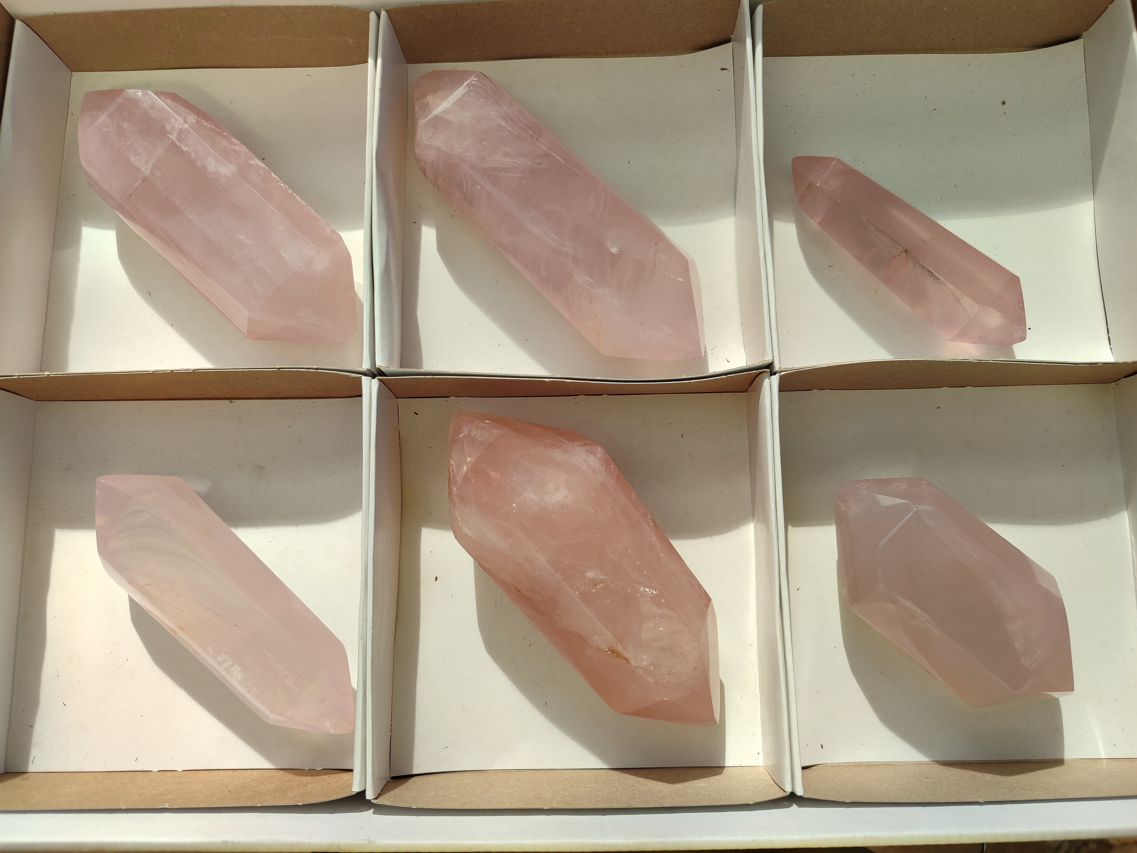 Polished Double Terminated Rose Quartz Points x 6 Ambatondrazaka, Madagascar - Toprock Gemstones and Minerals 