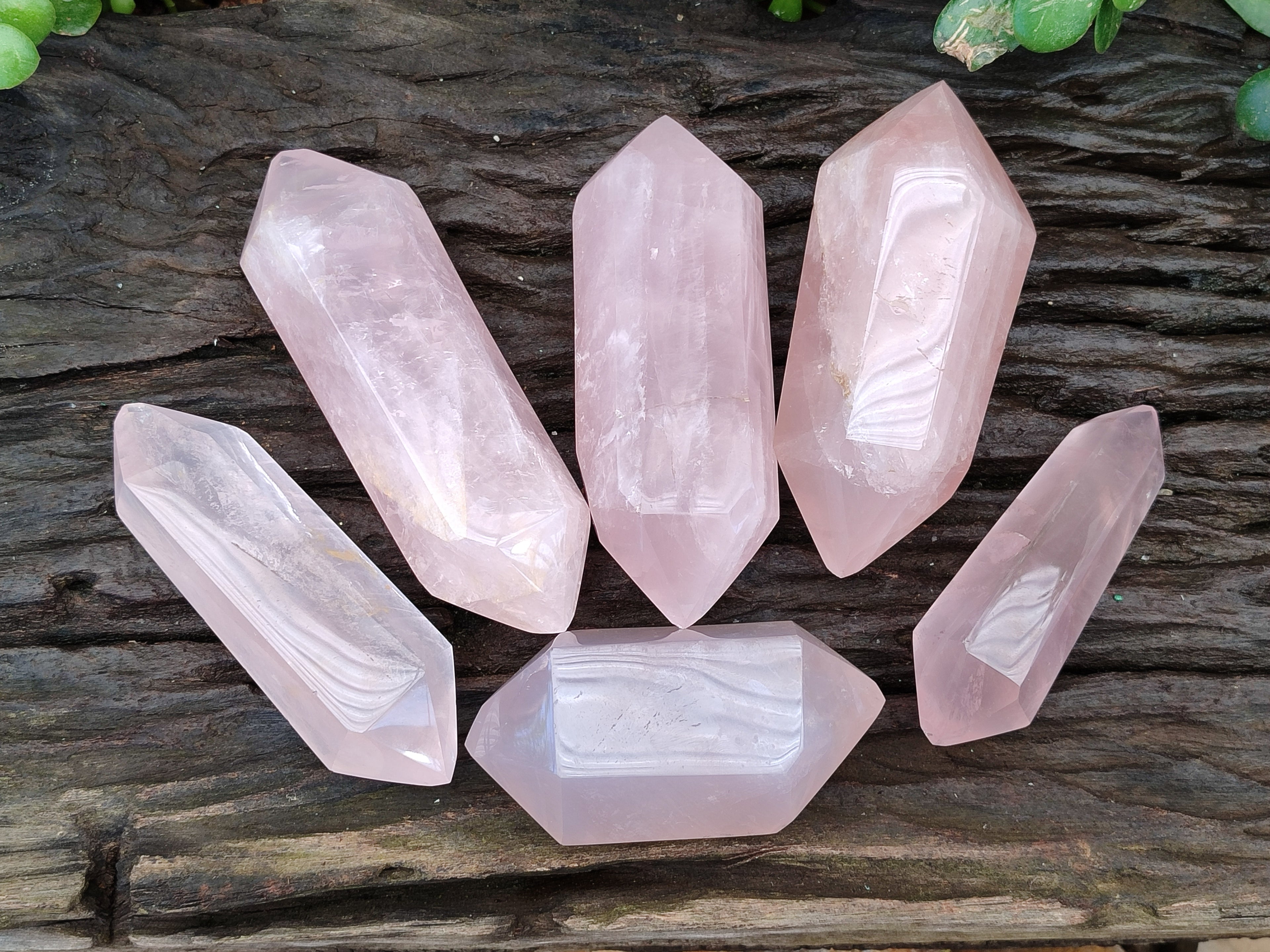Polished Double Terminated Rose Quartz Points x 6 Ambatondrazaka, Madagascar - Toprock Gemstones and Minerals 