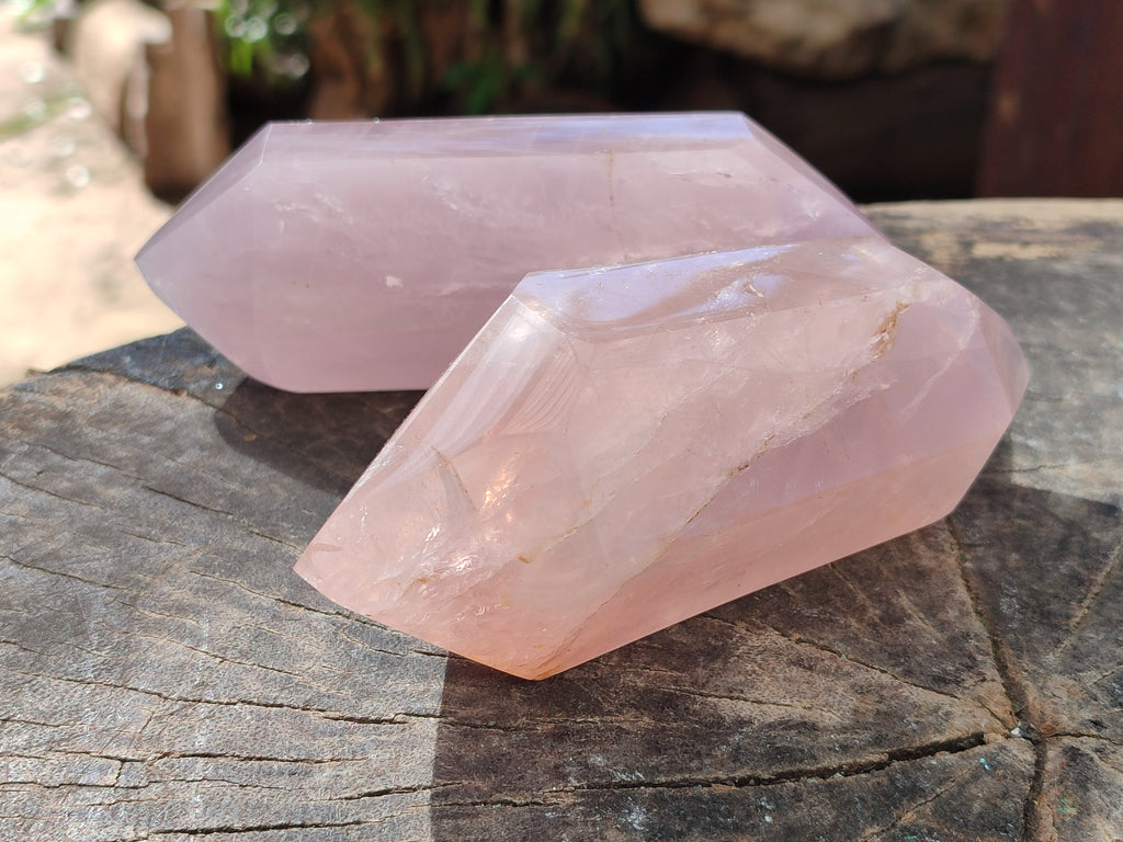 Polished Double Terminated Rose Quartz Points x 6 Ambatondrazaka, Madagascar - Toprock Gemstones and Minerals 