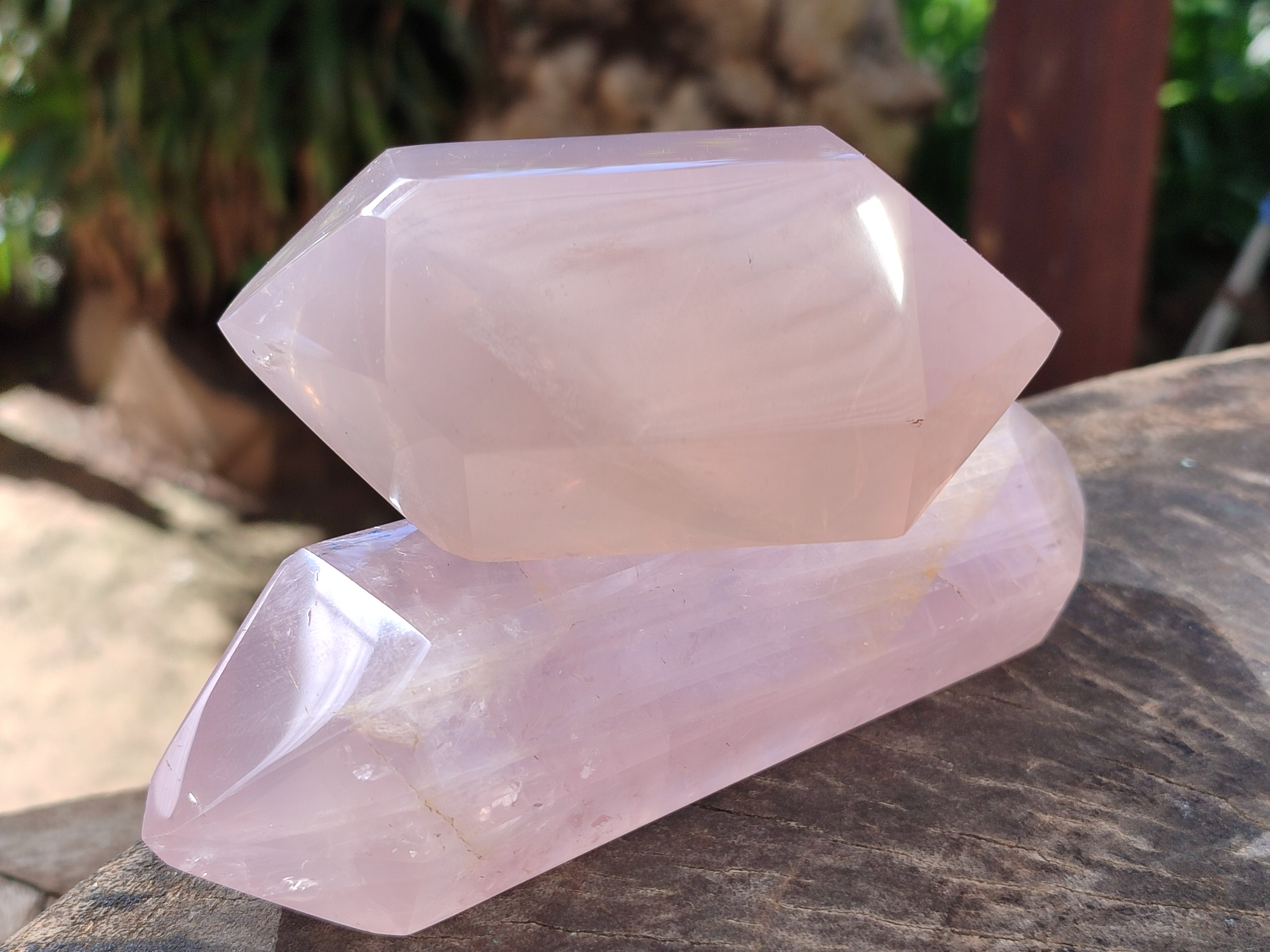 Polished Double Terminated Rose Quartz Points x 6 Ambatondrazaka, Madagascar - Toprock Gemstones and Minerals 