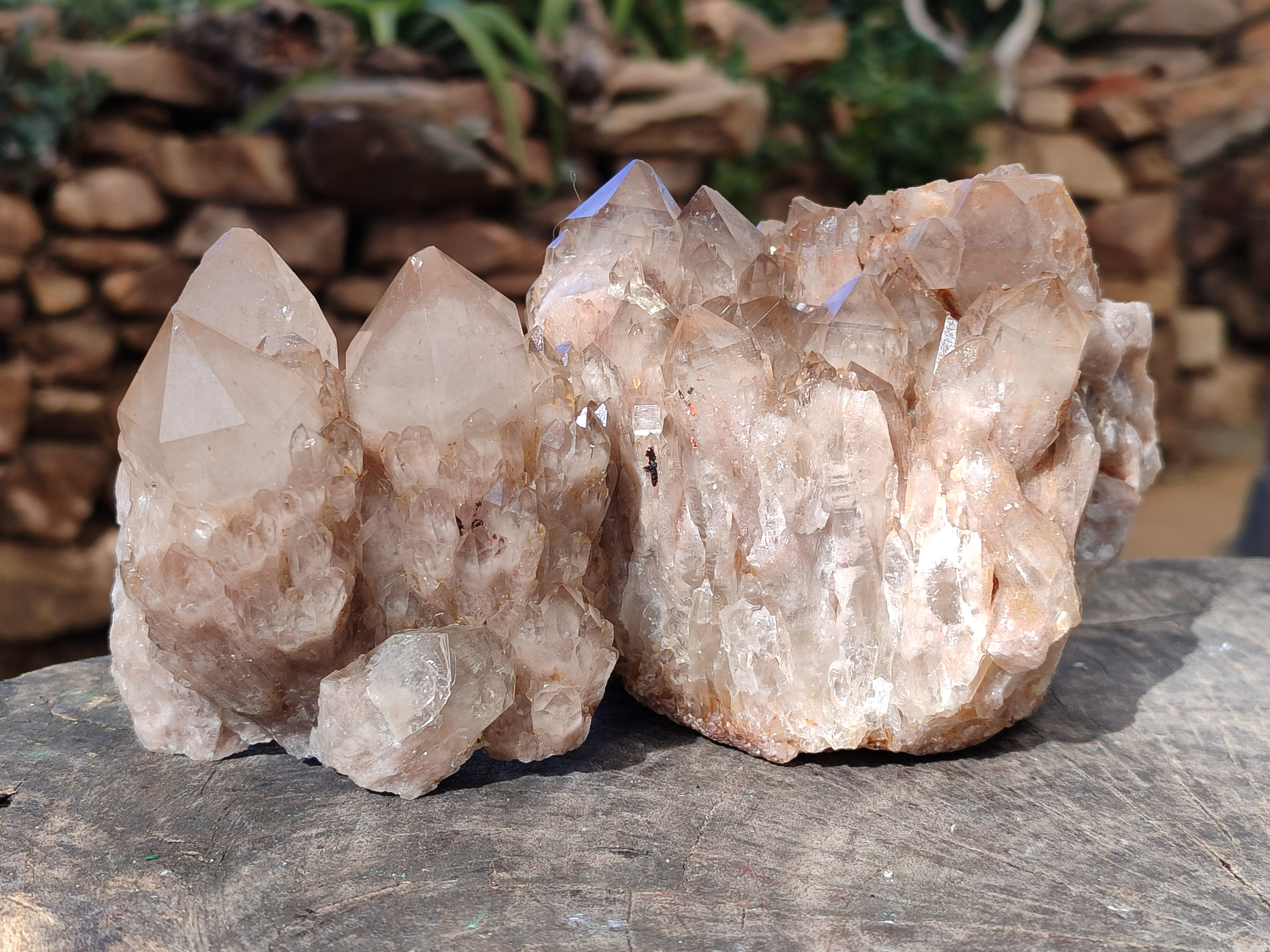 Natural Cascading Smokey Phantom Quartz Clusters x 2 From Luena, Congo - Toprock Gemstones and Minerals 