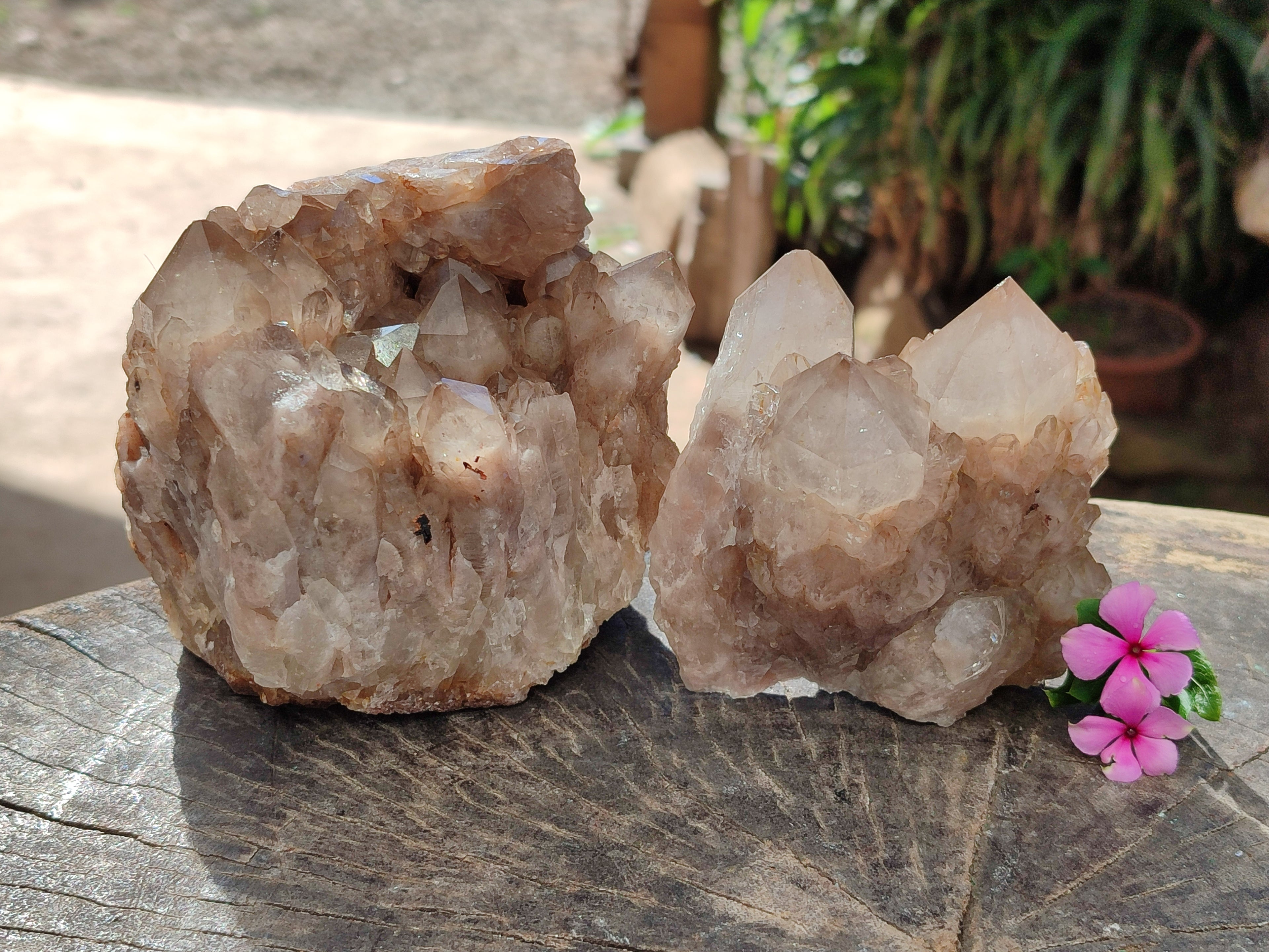Natural Cascading Smokey Phantom Quartz Clusters x 2 From Luena, Congo - Toprock Gemstones and Minerals 