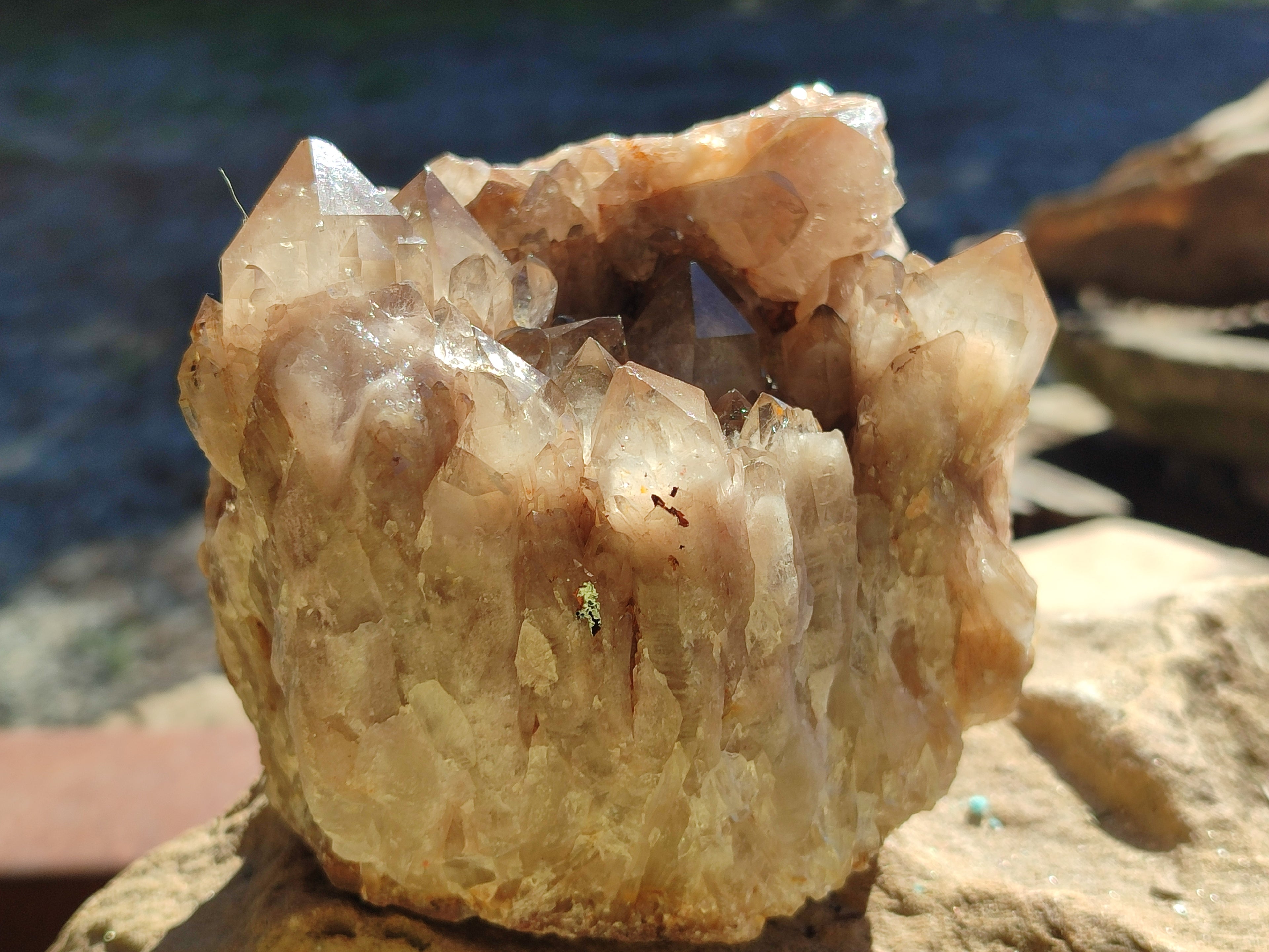 Natural Cascading Smokey Phantom Quartz Clusters x 2 From Luena, Congo - Toprock Gemstones and Minerals 