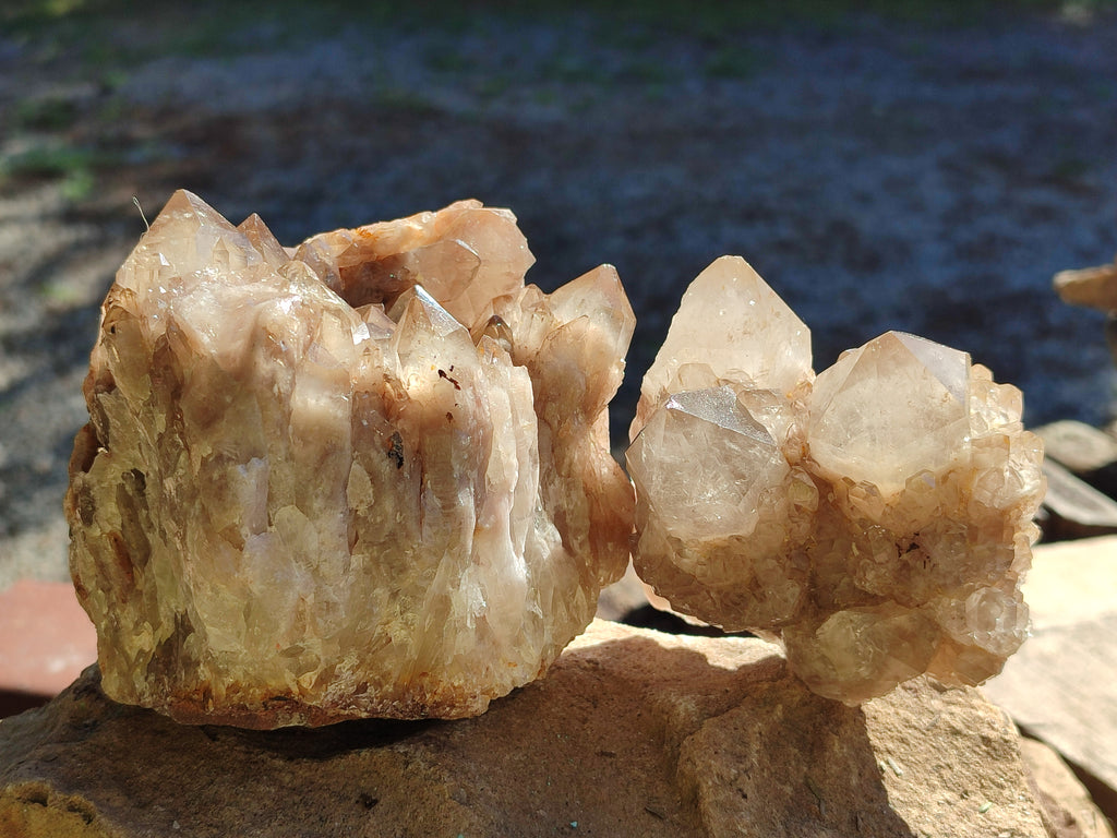 Natural Cascading Smokey Phantom Quartz Clusters x 2 From Luena, Congo - Toprock Gemstones and Minerals 