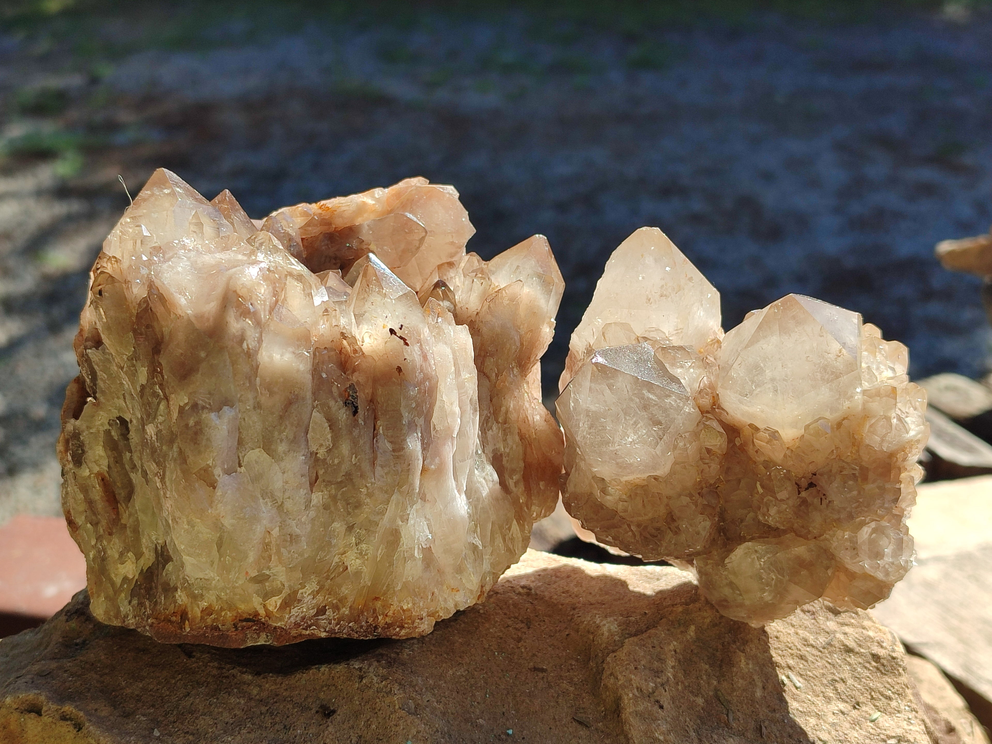 Natural Cascading Smokey Phantom Quartz Clusters x 2 From Luena, Congo - Toprock Gemstones and Minerals 