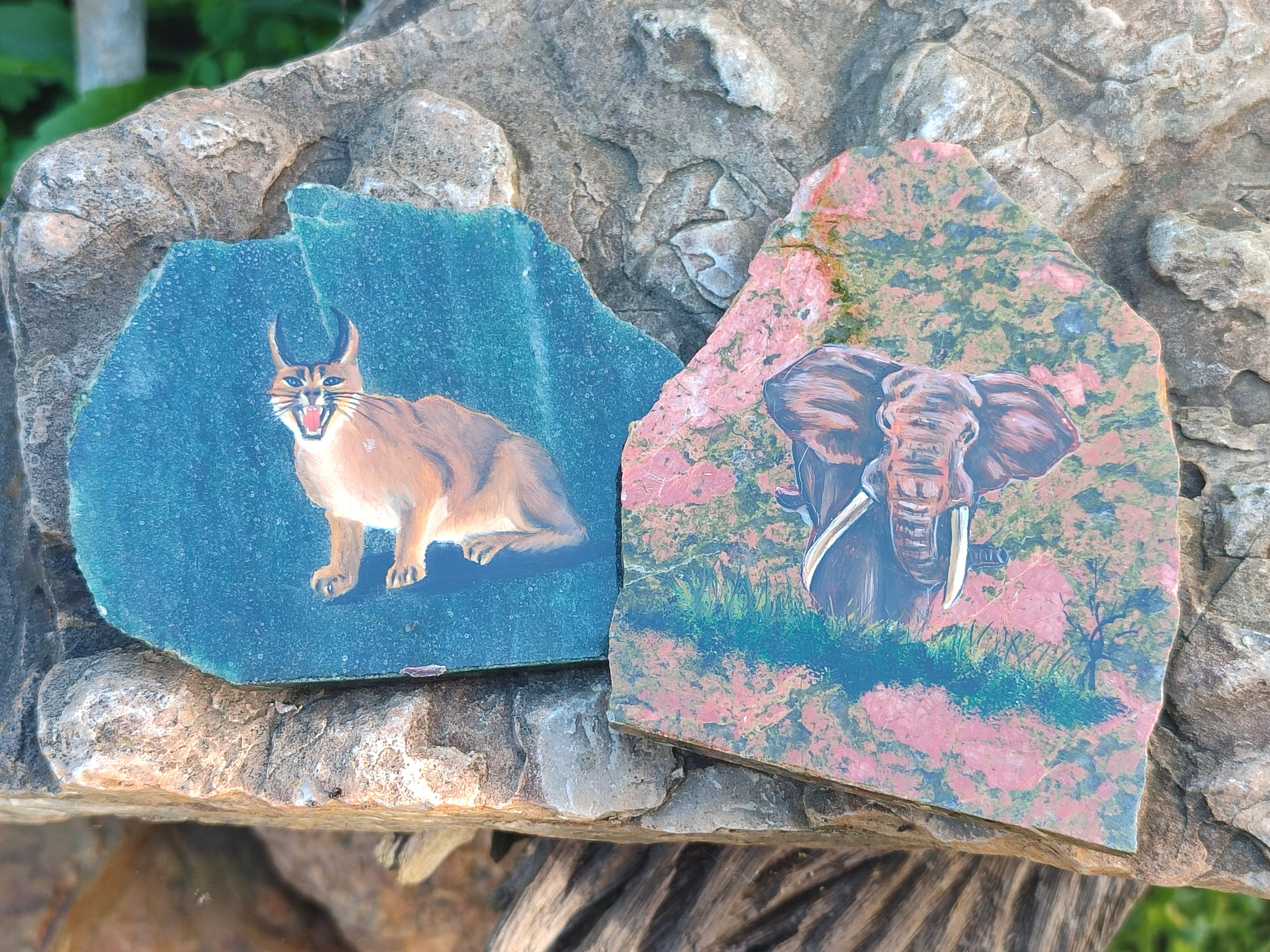 Hand Made Animal Decoupage Stone Slabs x 4 From Southern Africa - Toprock Gemstones and Minerals 