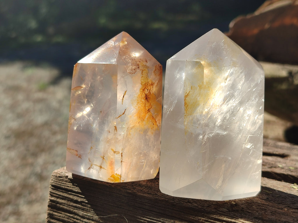 Polished Mixed Limonite Veil Quartz and Girasol Crystals x 4 From Madagascar - Toprock Gemstones and Minerals 