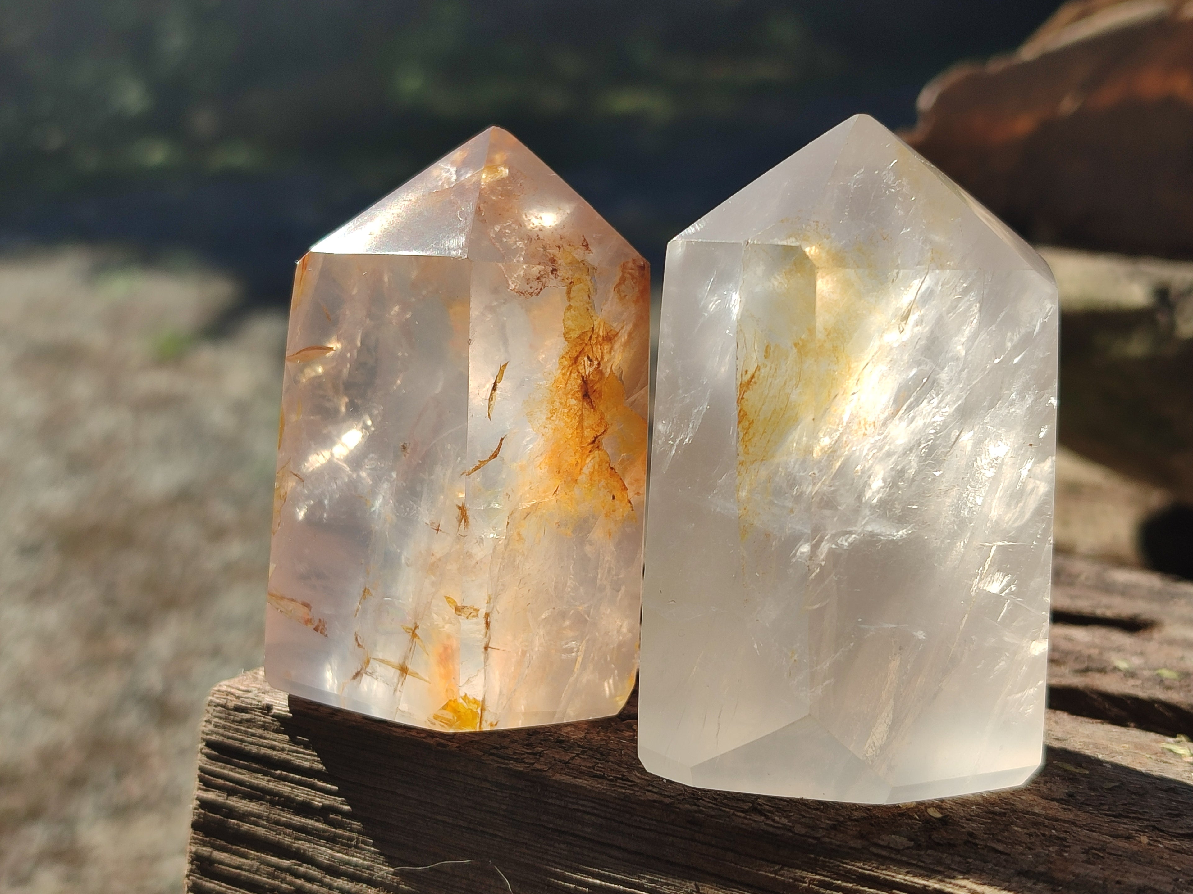 Polished Mixed Limonite Veil Quartz and Girasol Crystals x 4 From Madagascar - Toprock Gemstones and Minerals 