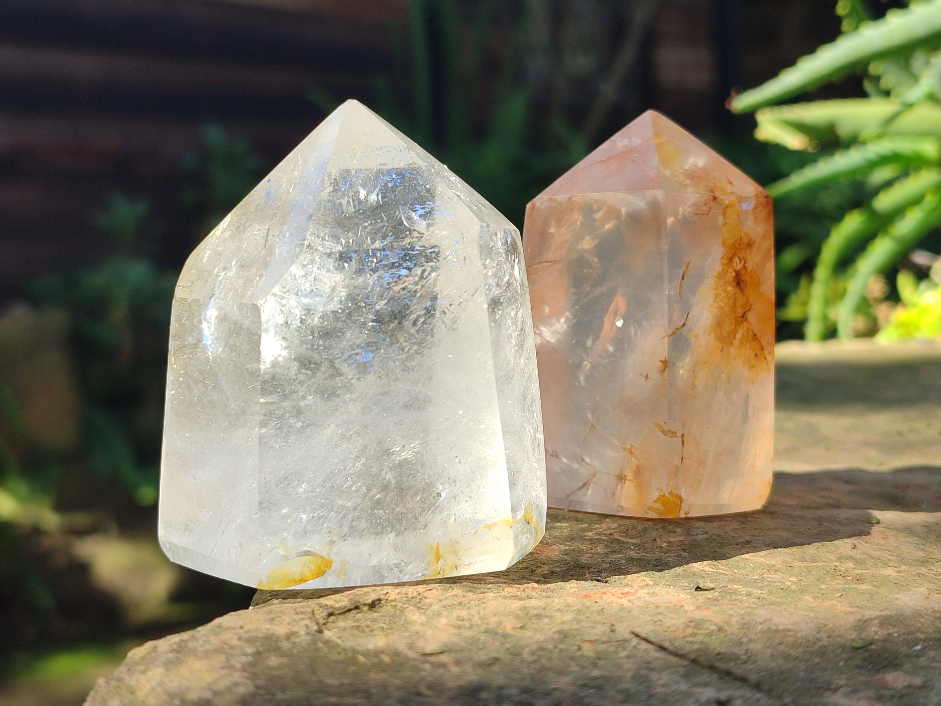 Polished Mixed Limonite Veil Quartz and Girasol Crystals x 4 From Madagascar - Toprock Gemstones and Minerals 