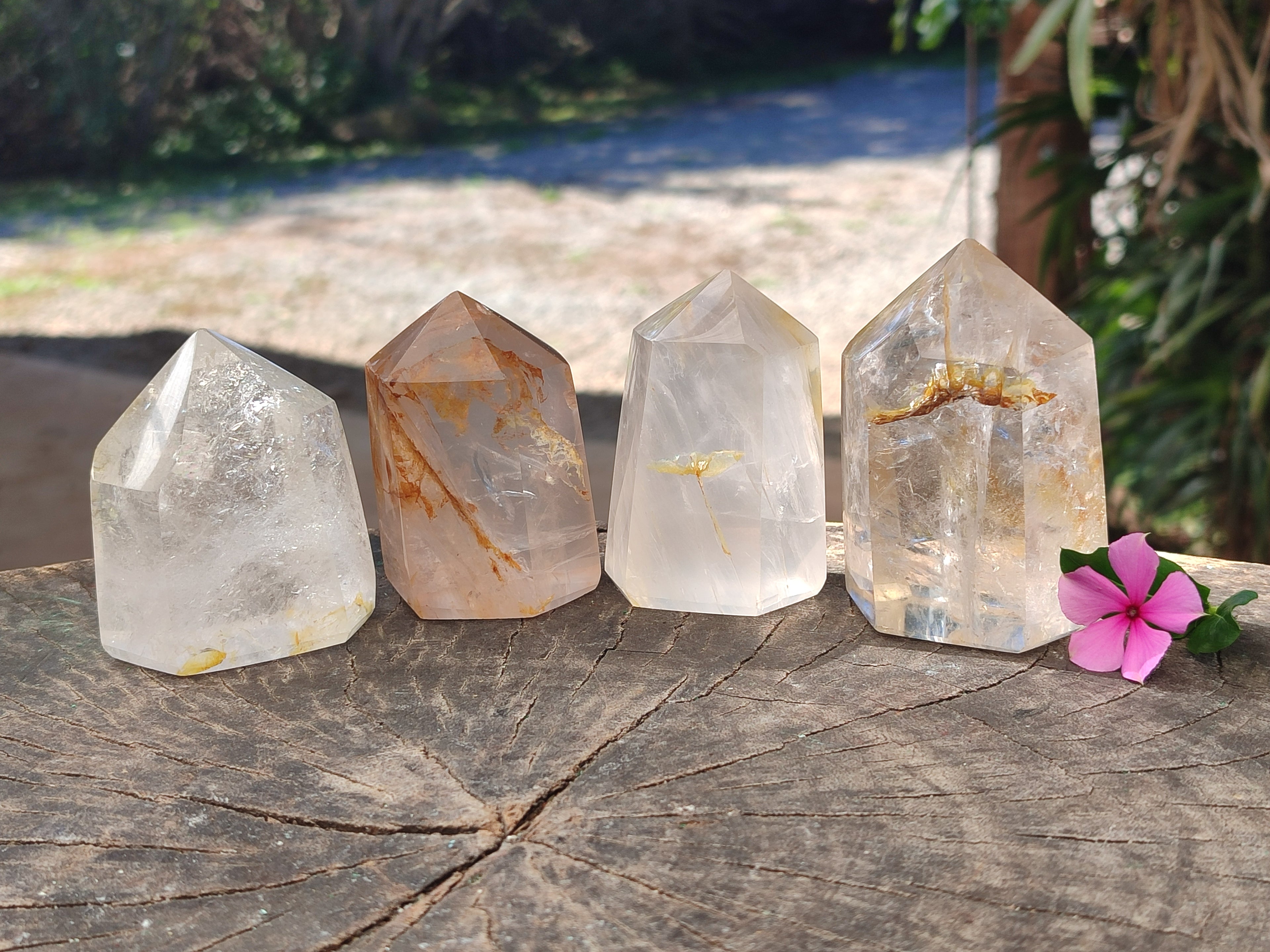 Polished Mixed Limonite Veil Quartz and Girasol Crystals x 4 From Madagascar - Toprock Gemstones and Minerals 