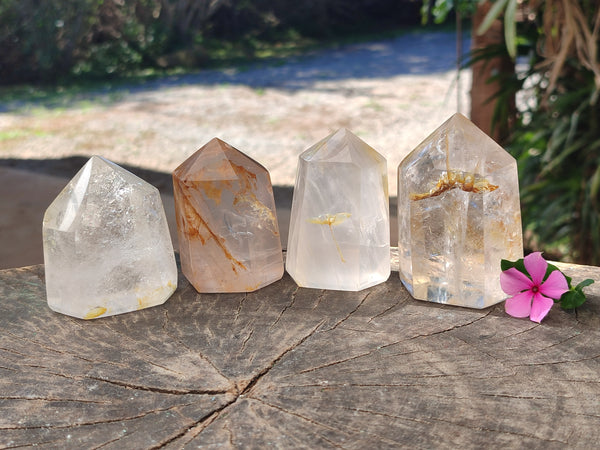 Polished Mixed Limonite Veil Quartz and Girasol Crystals x 4 From Madagascar