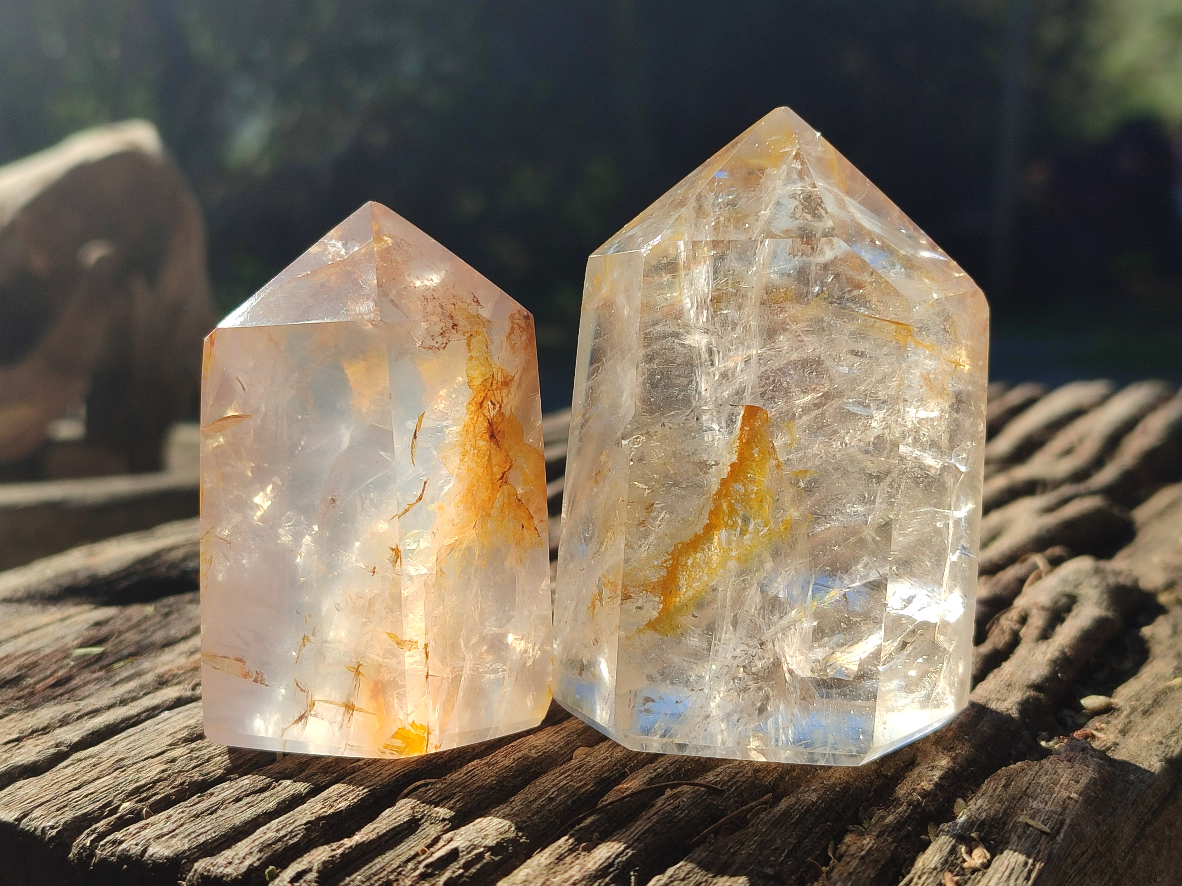 Polished Mixed Limonite Veil Quartz and Girasol Crystals x 4 From Madagascar - Toprock Gemstones and Minerals 