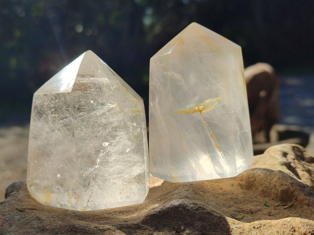 Polished Mixed Limonite Veil Quartz and Girasol Crystals x 4 From Madagascar - Toprock Gemstones and Minerals 