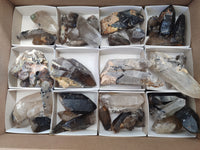 Natural Smokey Quartz Crystals with Black Tourmaline & Hyalite Opal x 35 From Erongo, Namibia