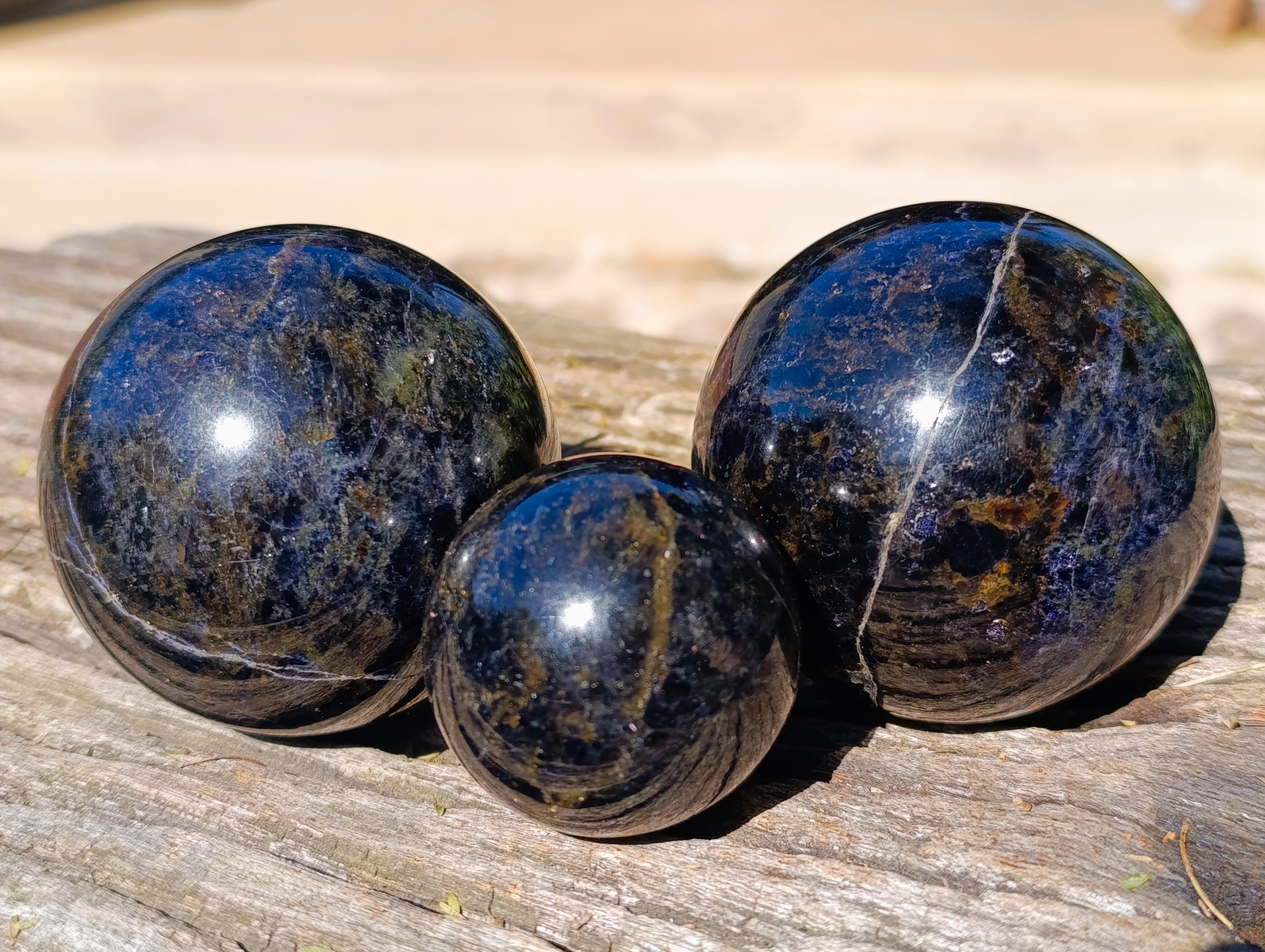 Polished Rare Blue Spark Iolite Spheres with Pink Feldspar Spots x 5 From Madagascar - Toprock Gemstones and Minerals 