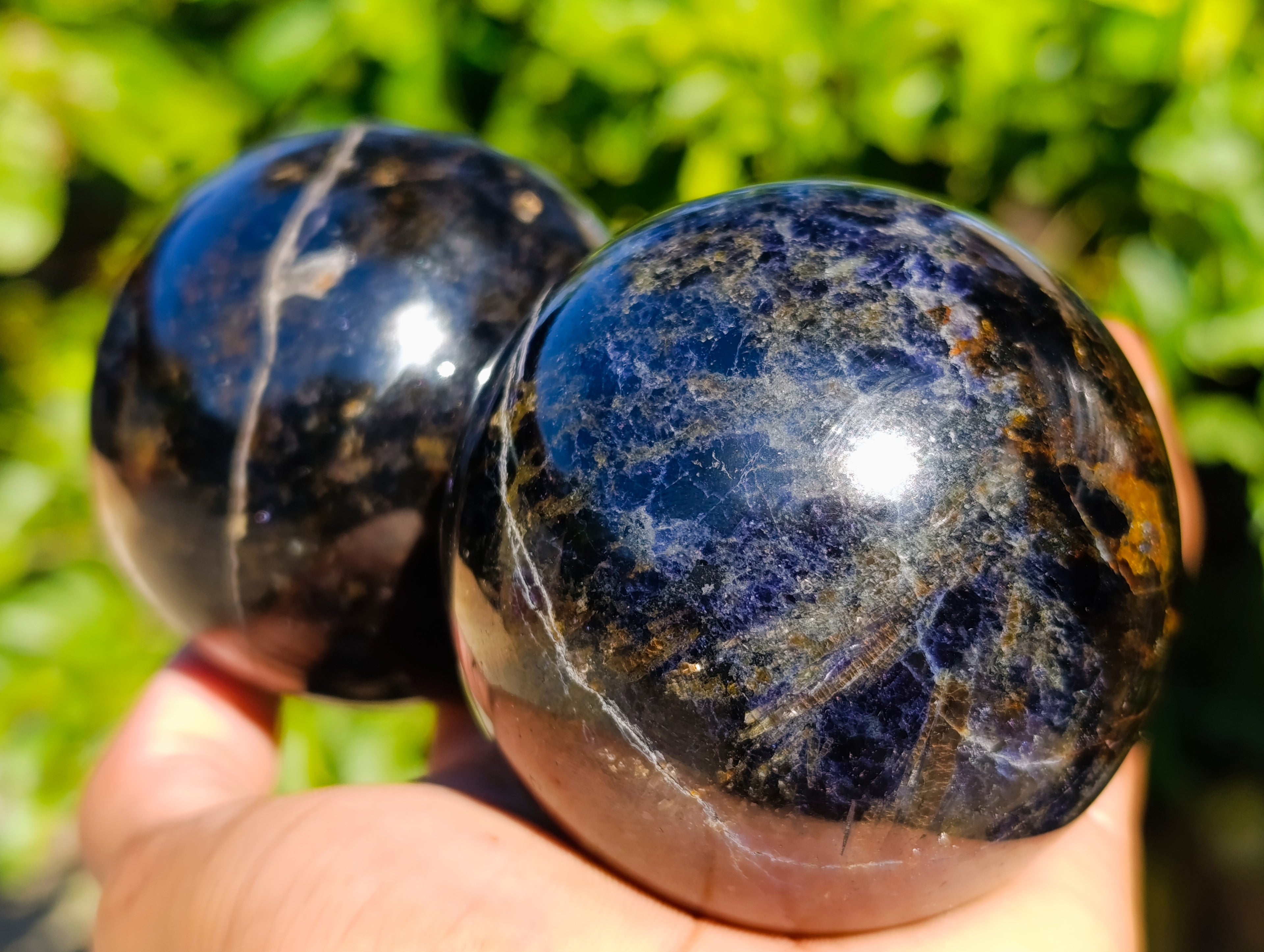 Polished Rare Blue Spark Iolite Spheres with Pink Feldspar Spots x 5 From Madagascar - Toprock Gemstones and Minerals 