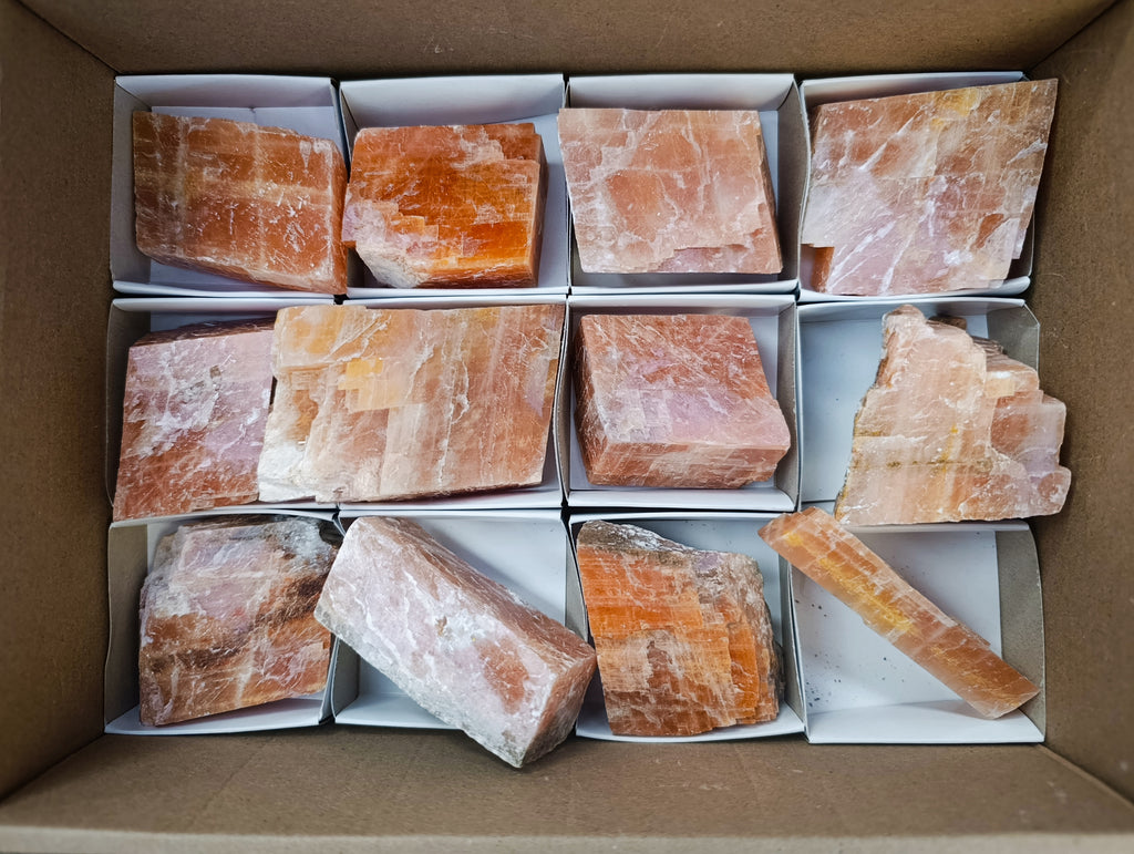 Natural Sunset Orange Calcite Specimens x 12 From Spitzkop, Namibia - Toprock Gemstones and Minerals 