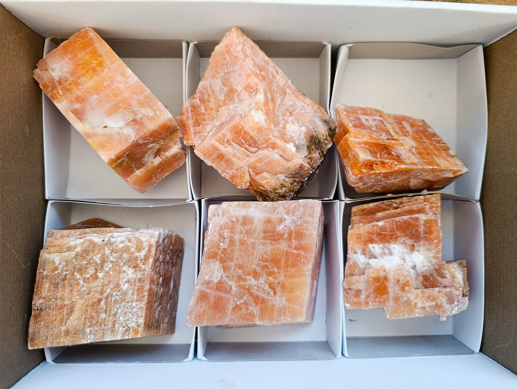 Natural Sunset Orange Calcite Specimens x 6 From Spitzkop, Namibia - Toprock Gemstones and Minerals 